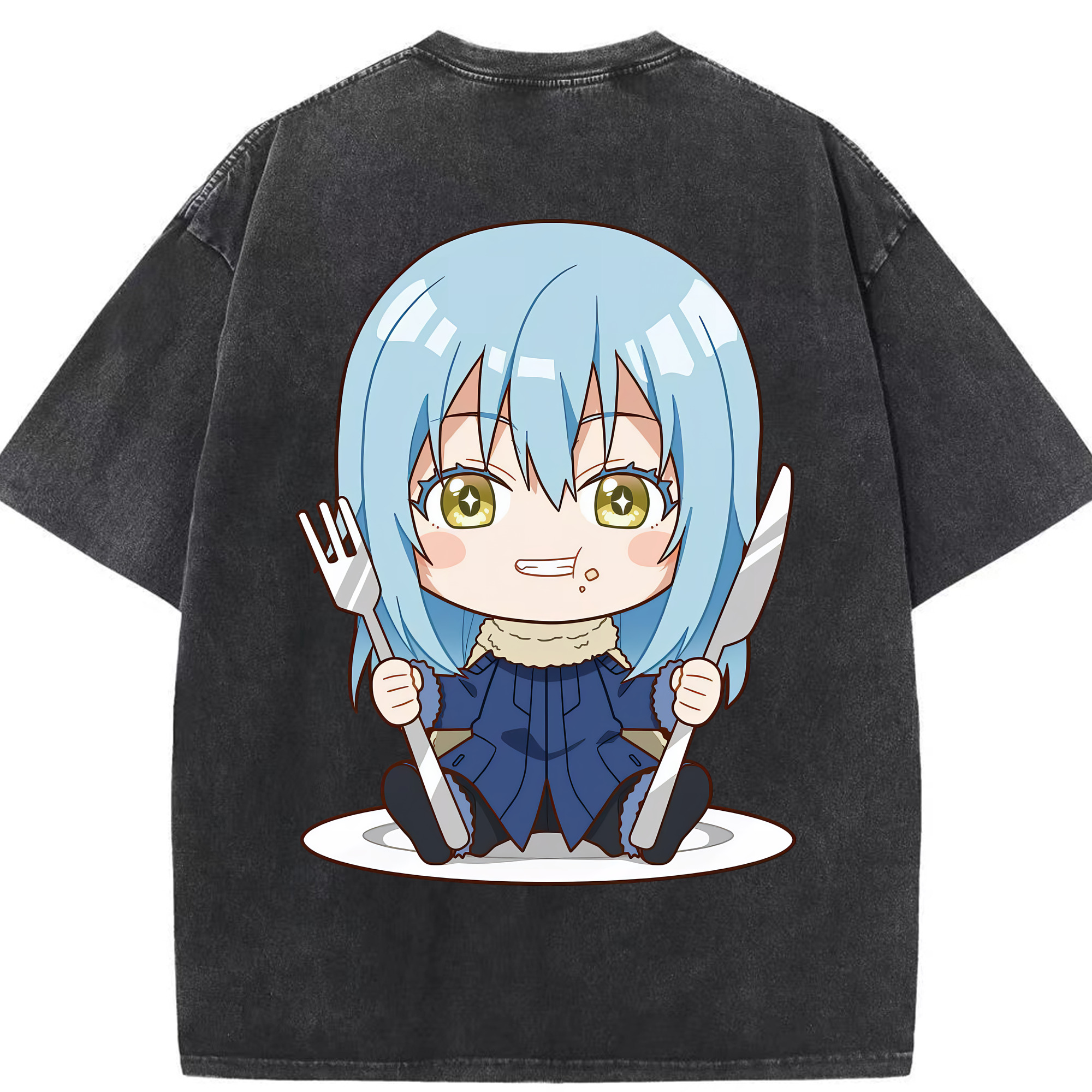 （画像用） 転スラ Regarding Reincarnated to Slime 綿100% ヴィンテージ風 半袖Tシャツ（背面プリント）