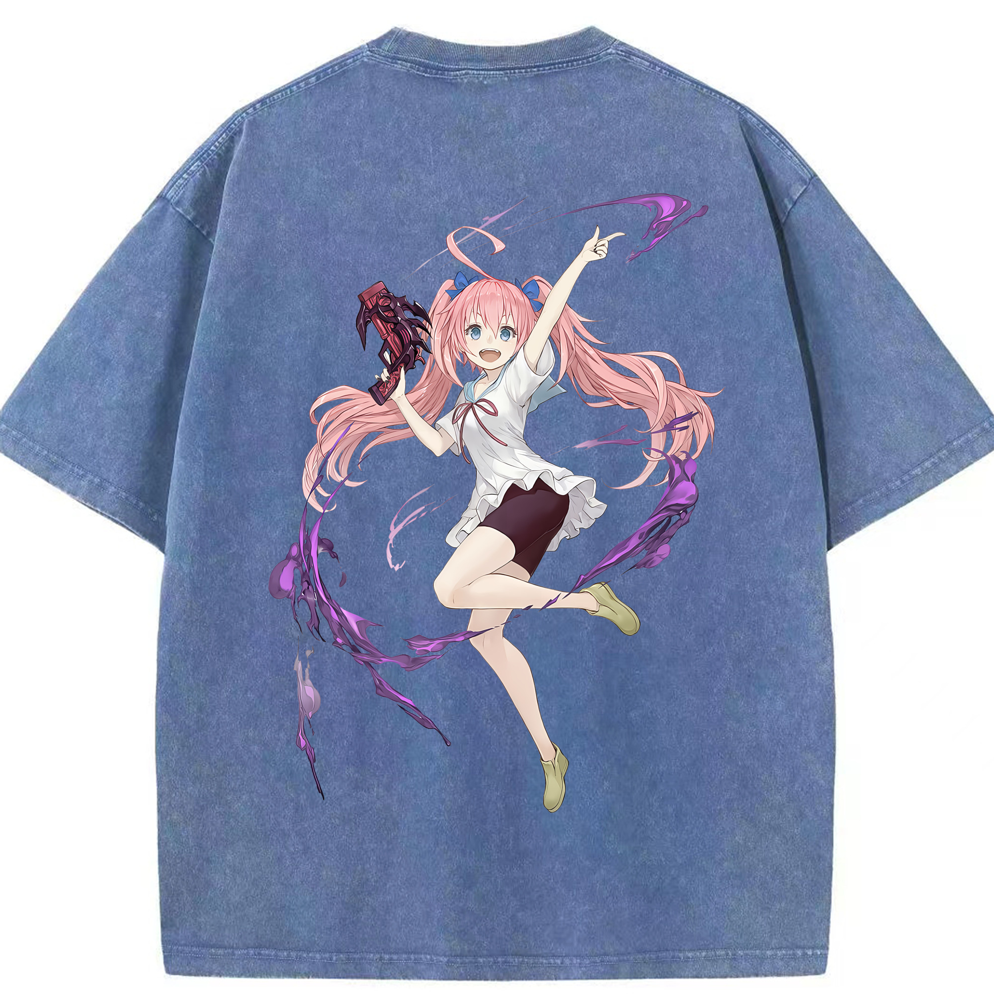 （画像用） 転スラ Regarding Reincarnated to Slime 綿100% ヴィンテージ風 半袖Tシャツ（背面プリント）