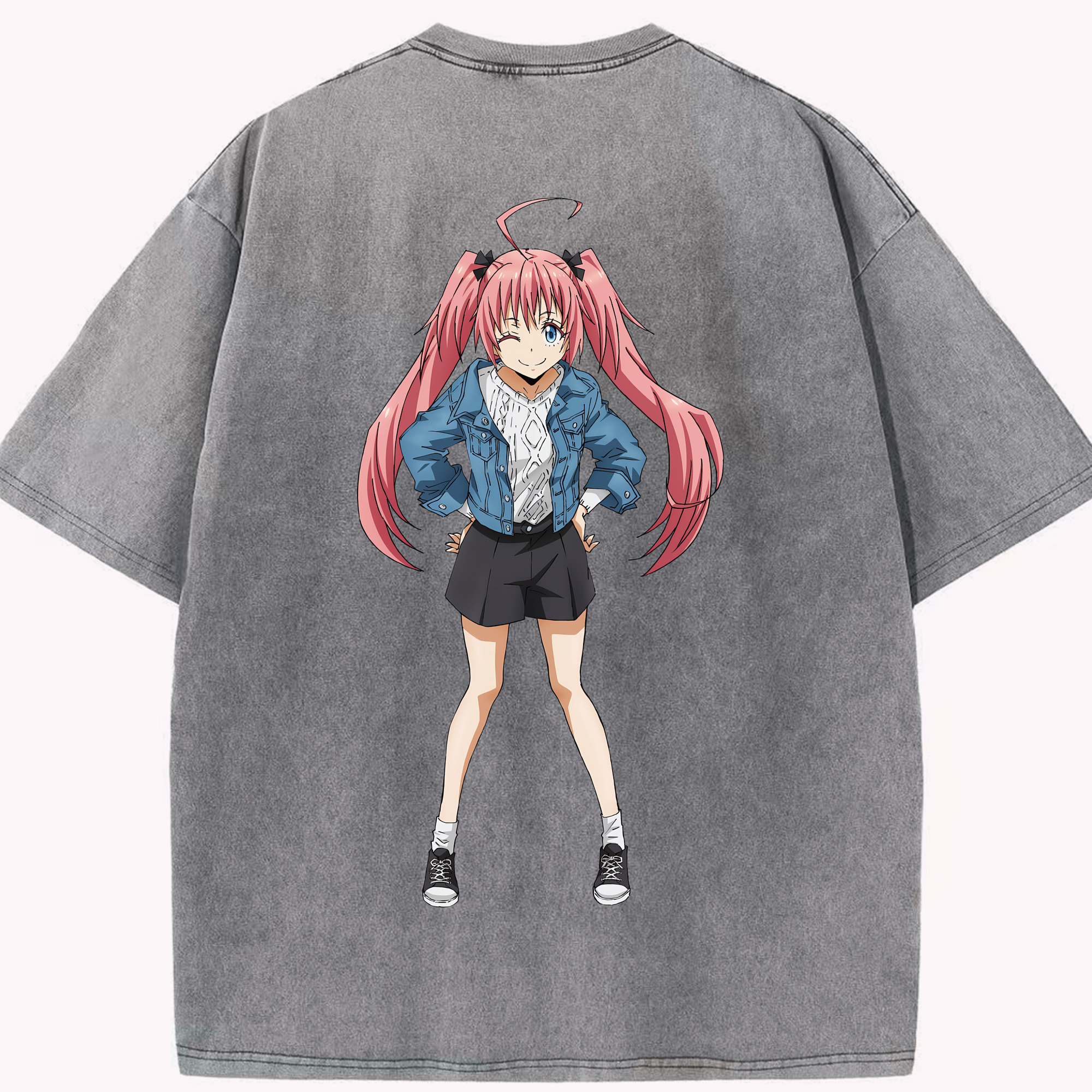 （画像用） 転スラ Regarding Reincarnated to Slime 綿100% ヴィンテージ風 半袖Tシャツ（背面プリント）