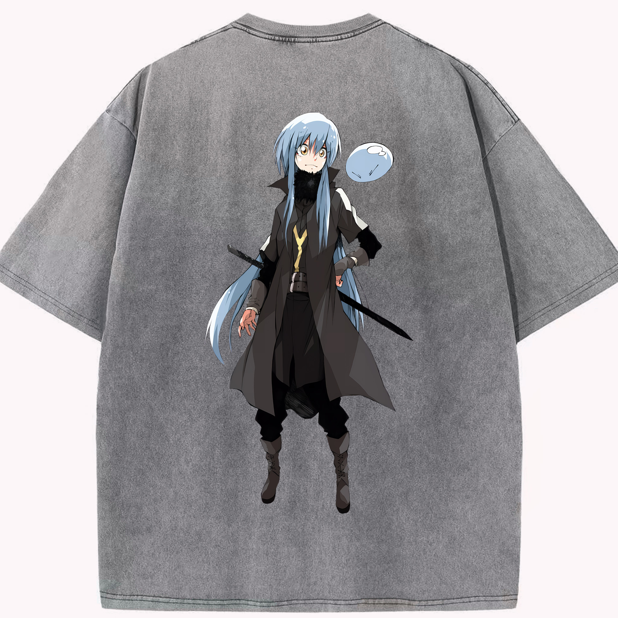 （画像用） 転スラ Regarding Reincarnated to Slime 綿100% ヴィンテージ風 半袖Tシャツ（背面プリント）