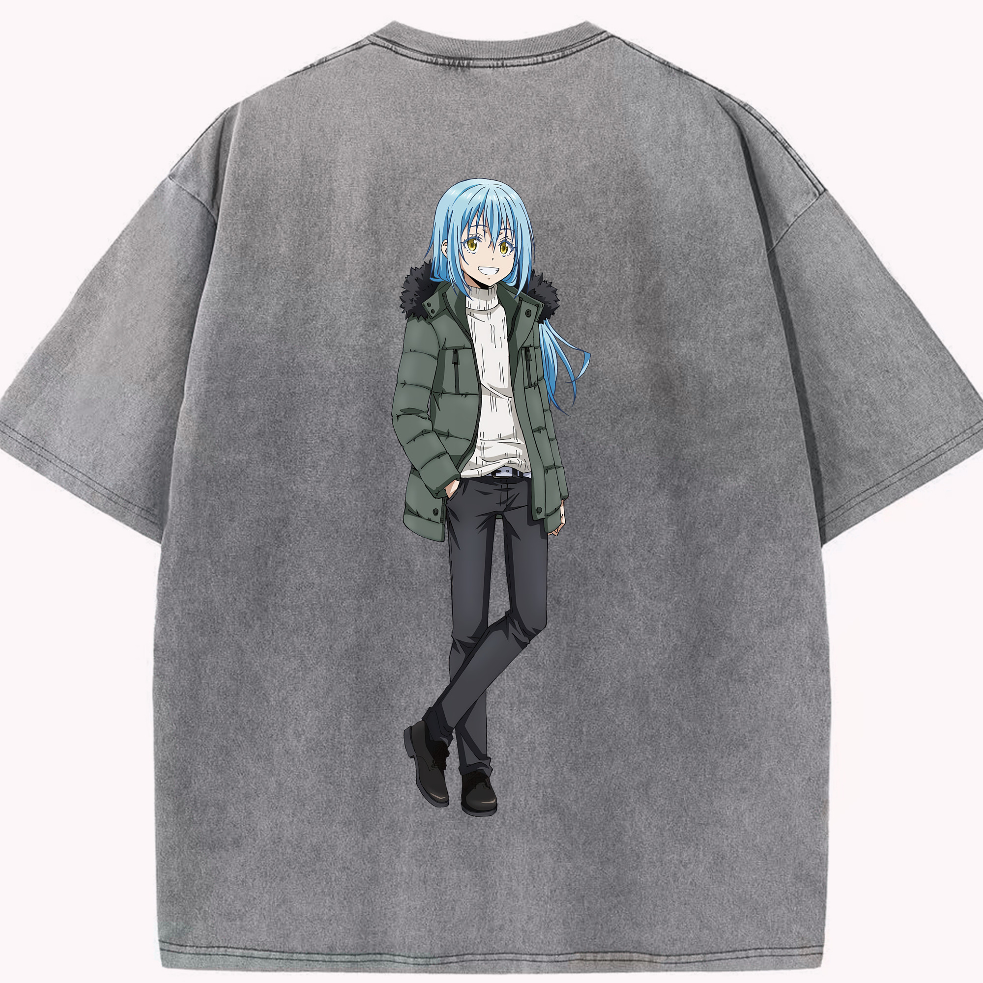 （画像用） 転スラ Regarding Reincarnated to Slime 綿100% ヴィンテージ風 半袖Tシャツ（背面プリント）