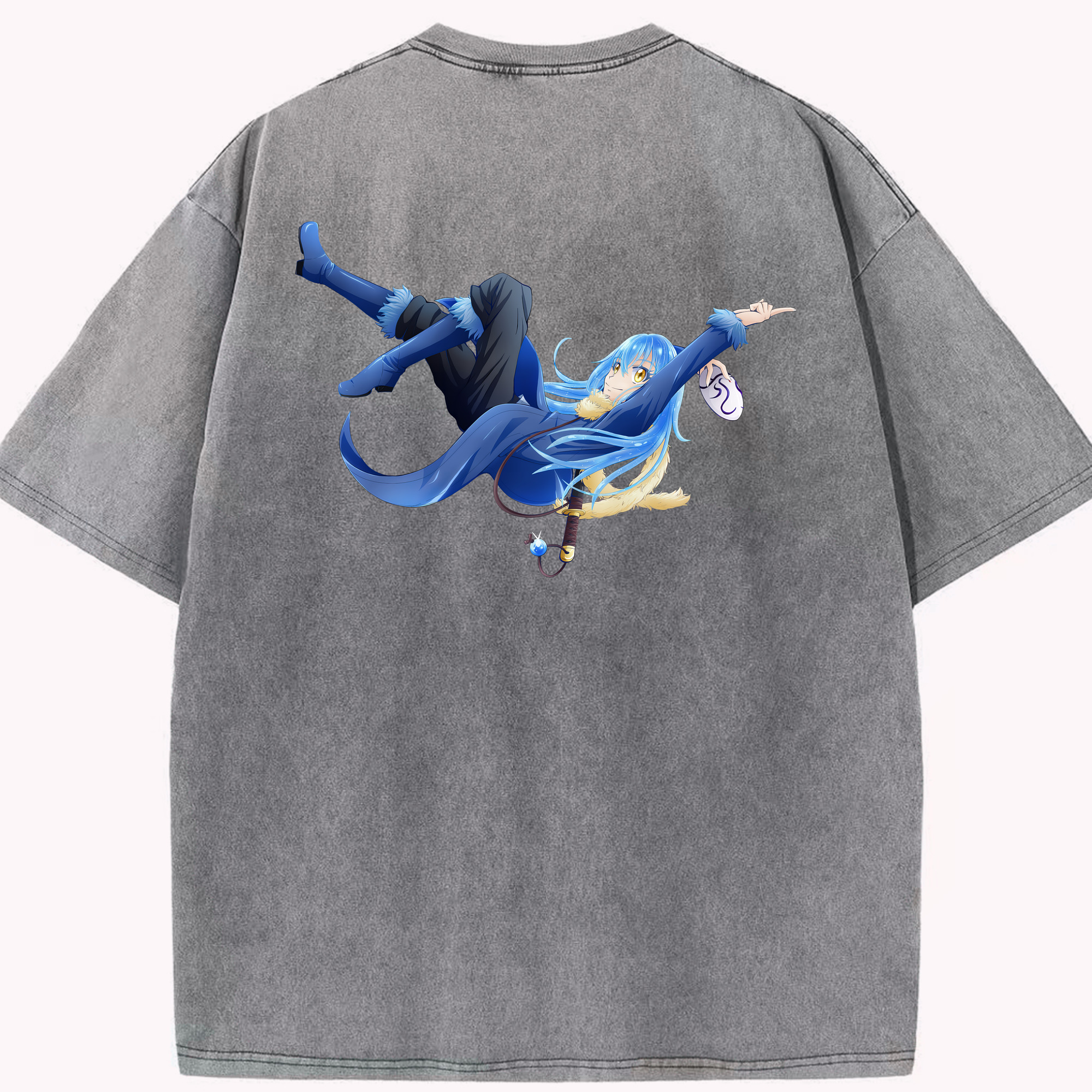 （画像用） 転スラ Regarding Reincarnated to Slime 綿100% ヴィンテージ風 半袖Tシャツ（背面プリント）