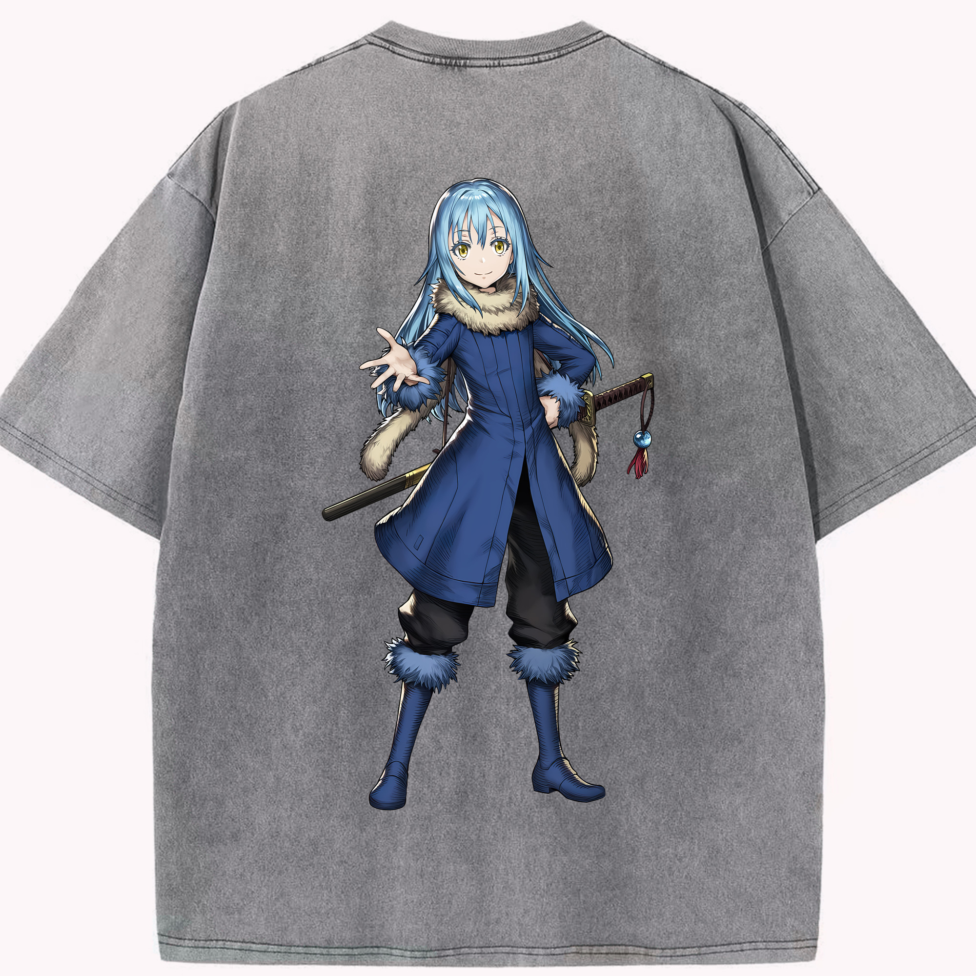 （画像用） 転スラ Regarding Reincarnated to Slime 綿100% ヴィンテージ風 半袖Tシャツ（背面プリント）