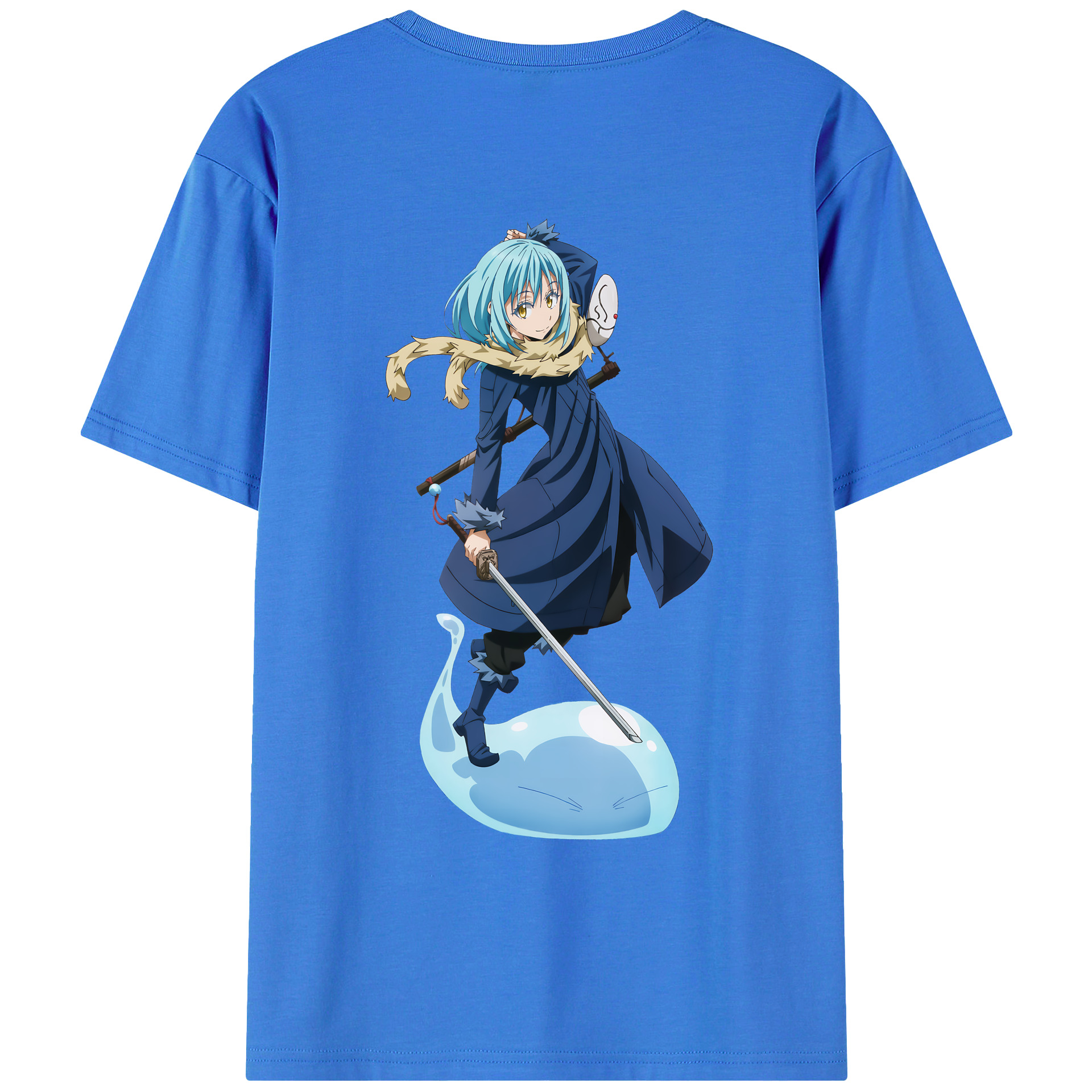 （画像用） 転スラ Regarding Reincarnated to Slime 綿100％ メンズ半袖Tシャツ（バックプリント） 通気性