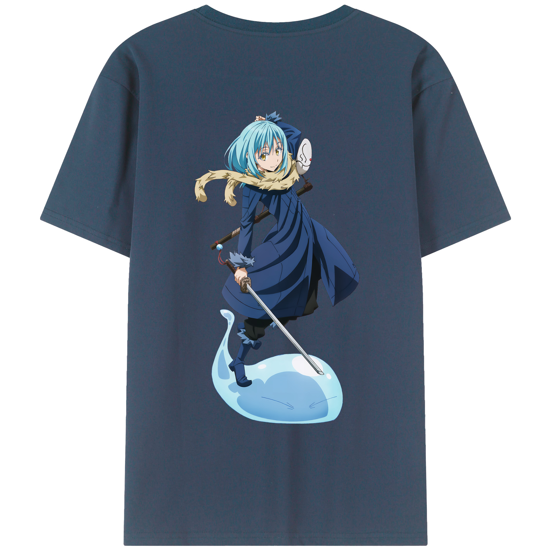 （画像用） 転スラ Regarding Reincarnated to Slime 綿100％ メンズ半袖Tシャツ（バックプリント） 通気性