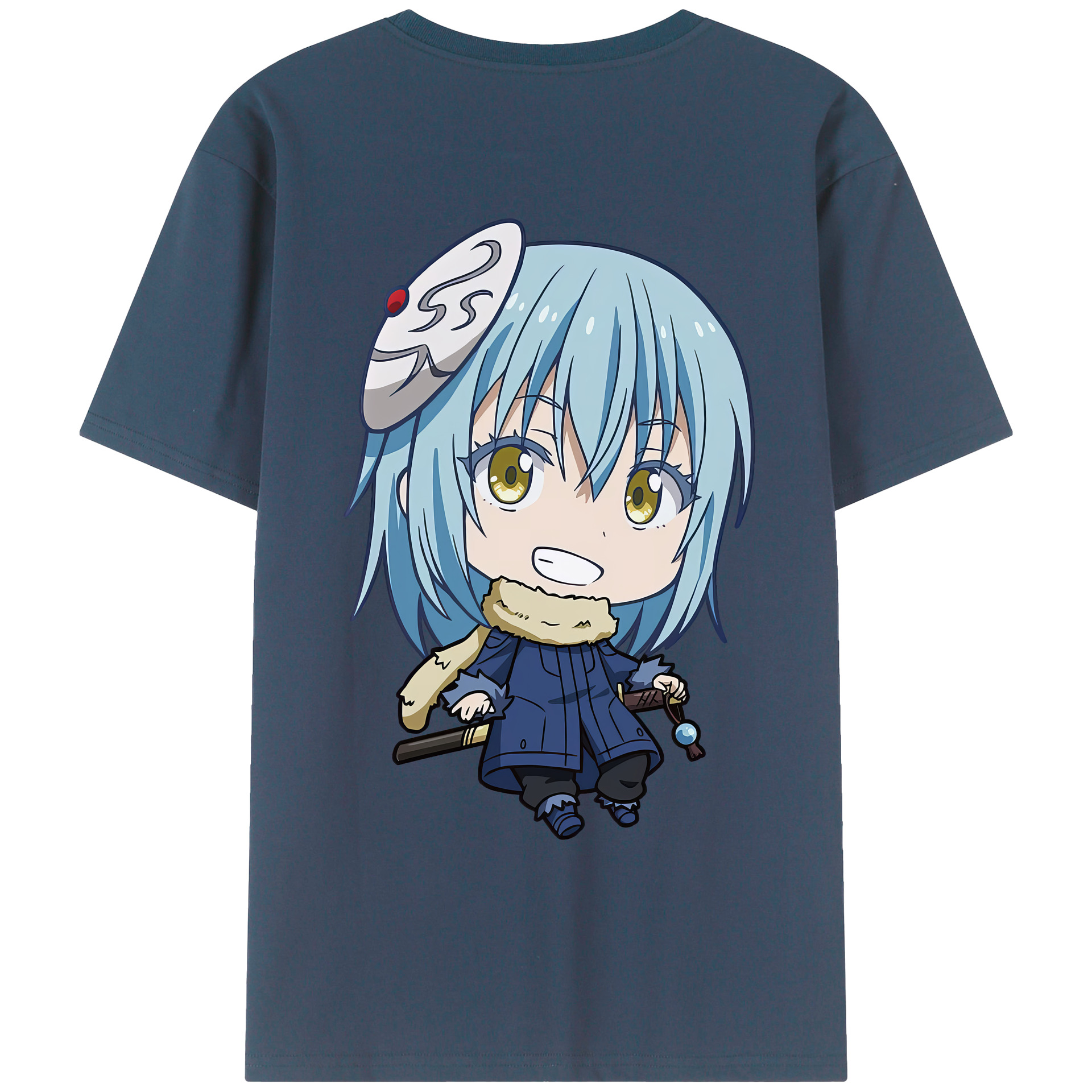 （画像用） 転スラ Regarding Reincarnated to Slime 綿100％ メンズ半袖Tシャツ（バックプリント） 通気性