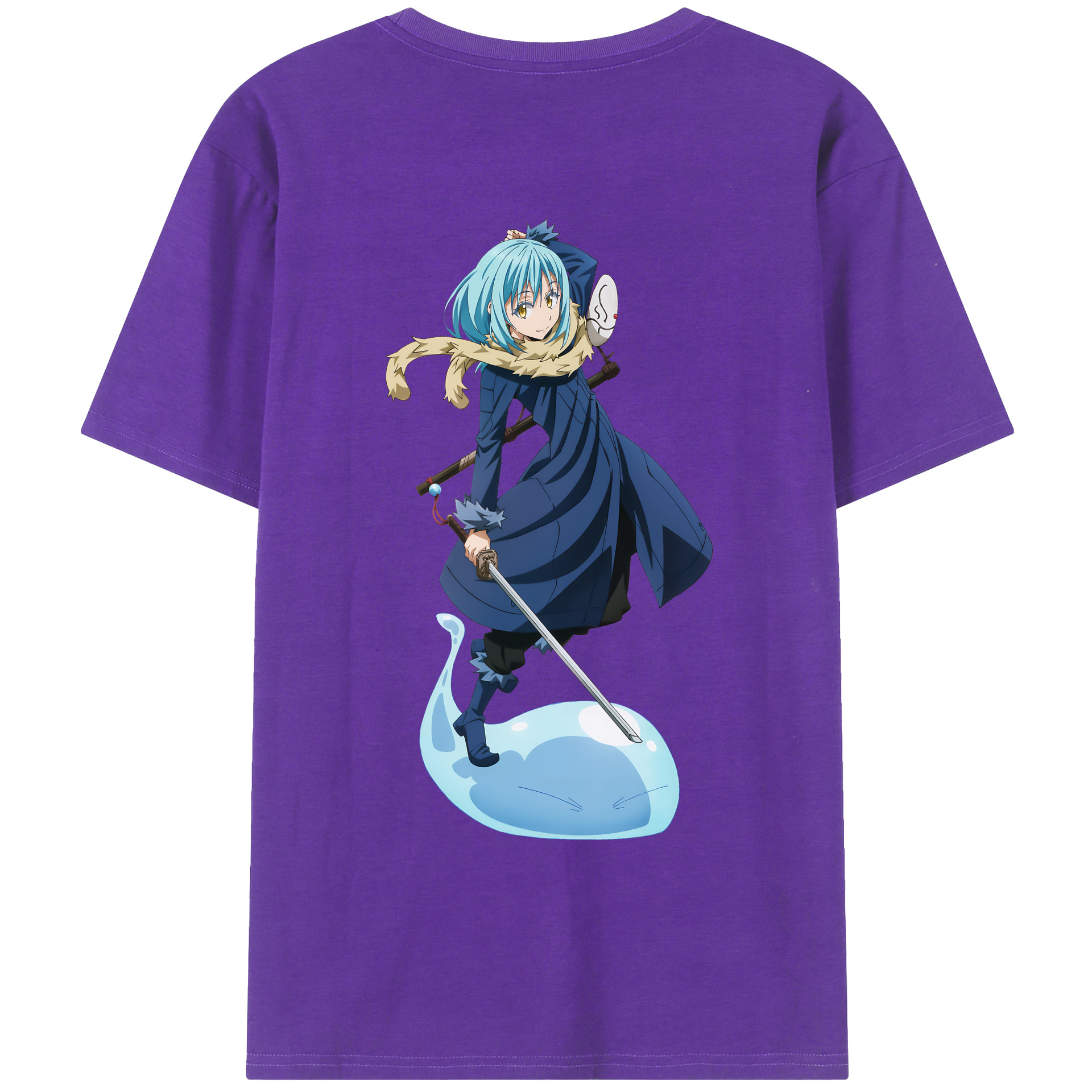 （画像用） 転スラ Regarding Reincarnated to Slime 綿100％ メンズ半袖Tシャツ（バックプリント） 通気性