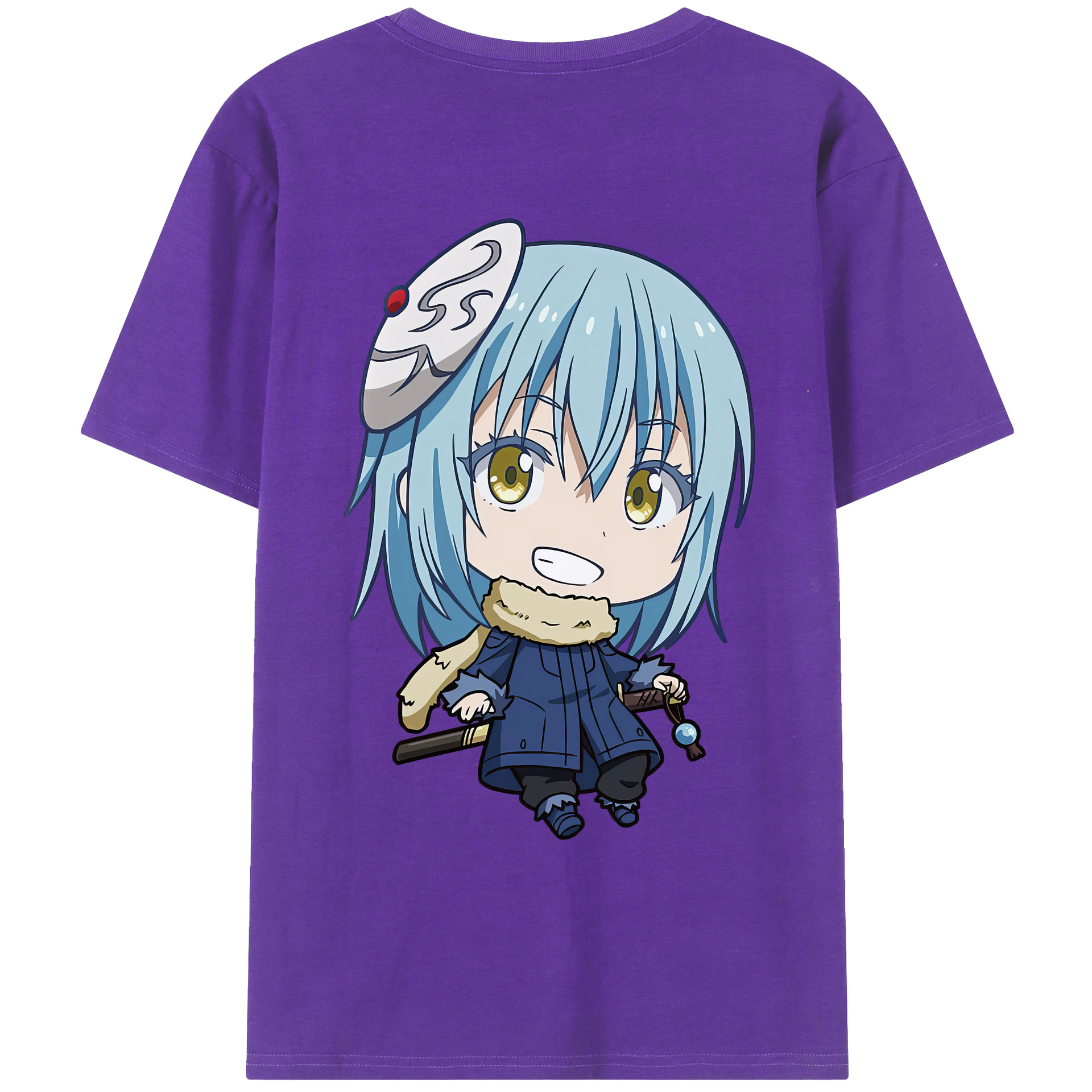 （画像用） 転スラ Regarding Reincarnated to Slime 綿100％ メンズ半袖Tシャツ（バックプリント） 通気性