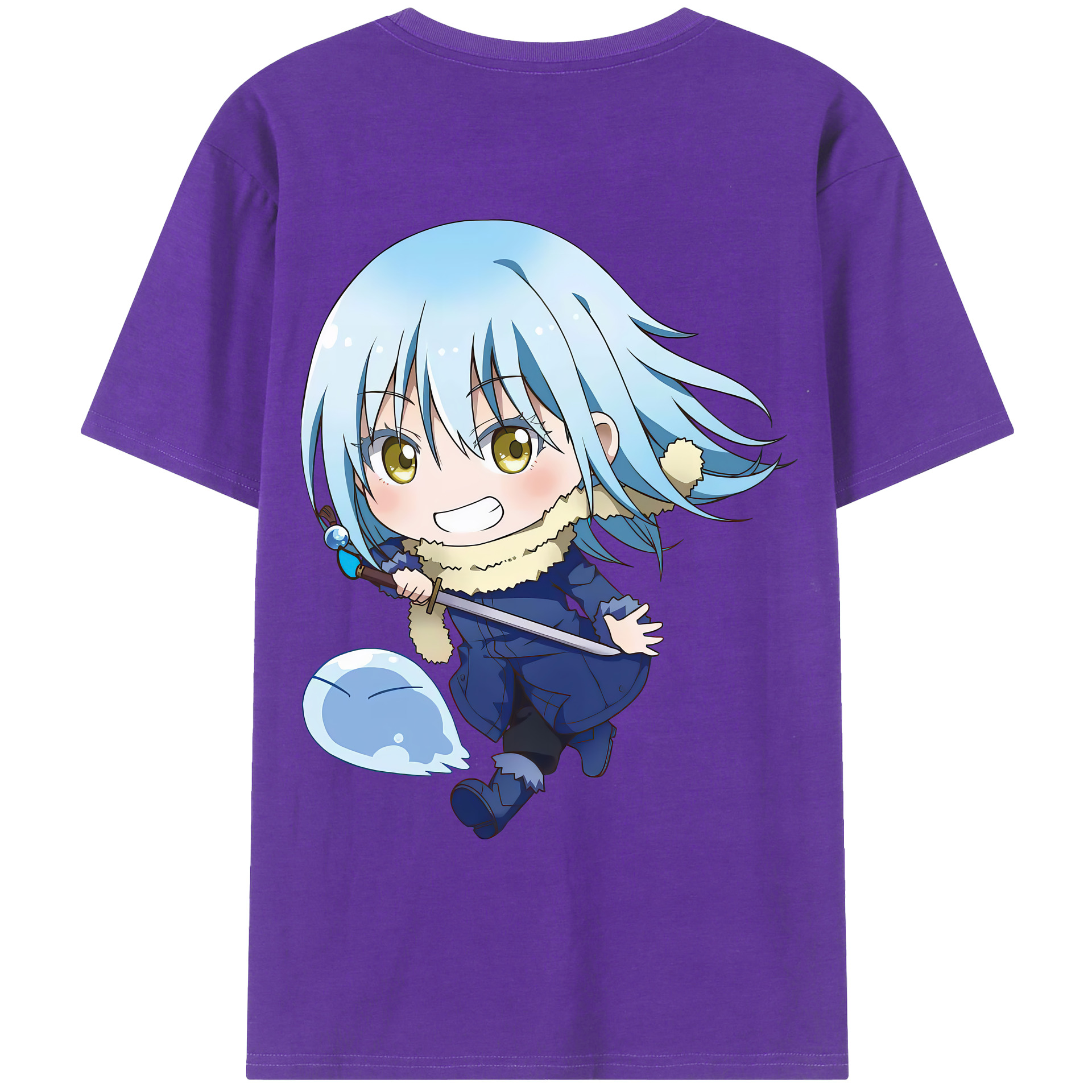 （画像用） 転スラ Regarding Reincarnated to Slime 綿100％ メンズ半袖Tシャツ（バックプリント） 通気性