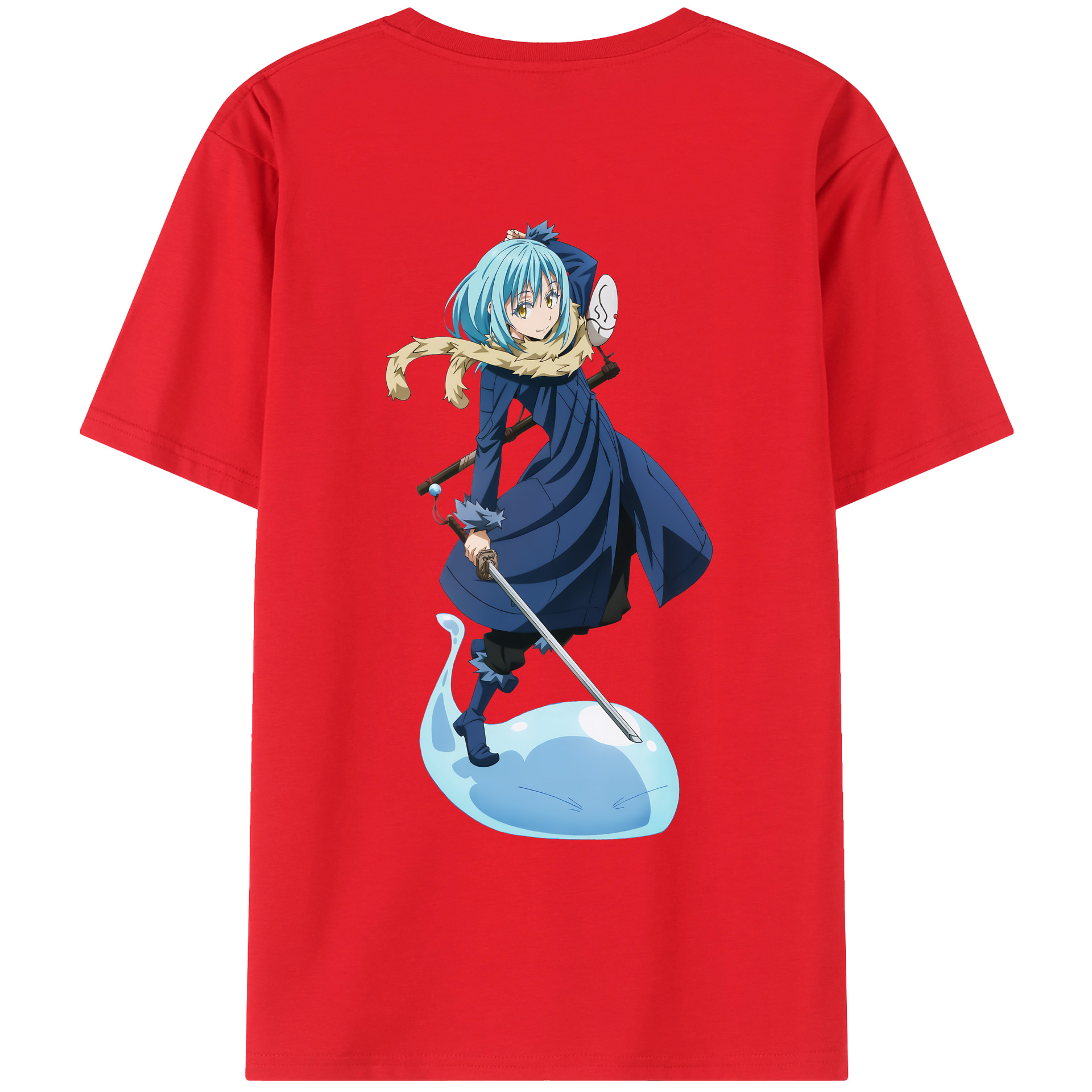 （画像用） 転スラ Regarding Reincarnated to Slime 綿100％ メンズ半袖Tシャツ（バックプリント） 通気性