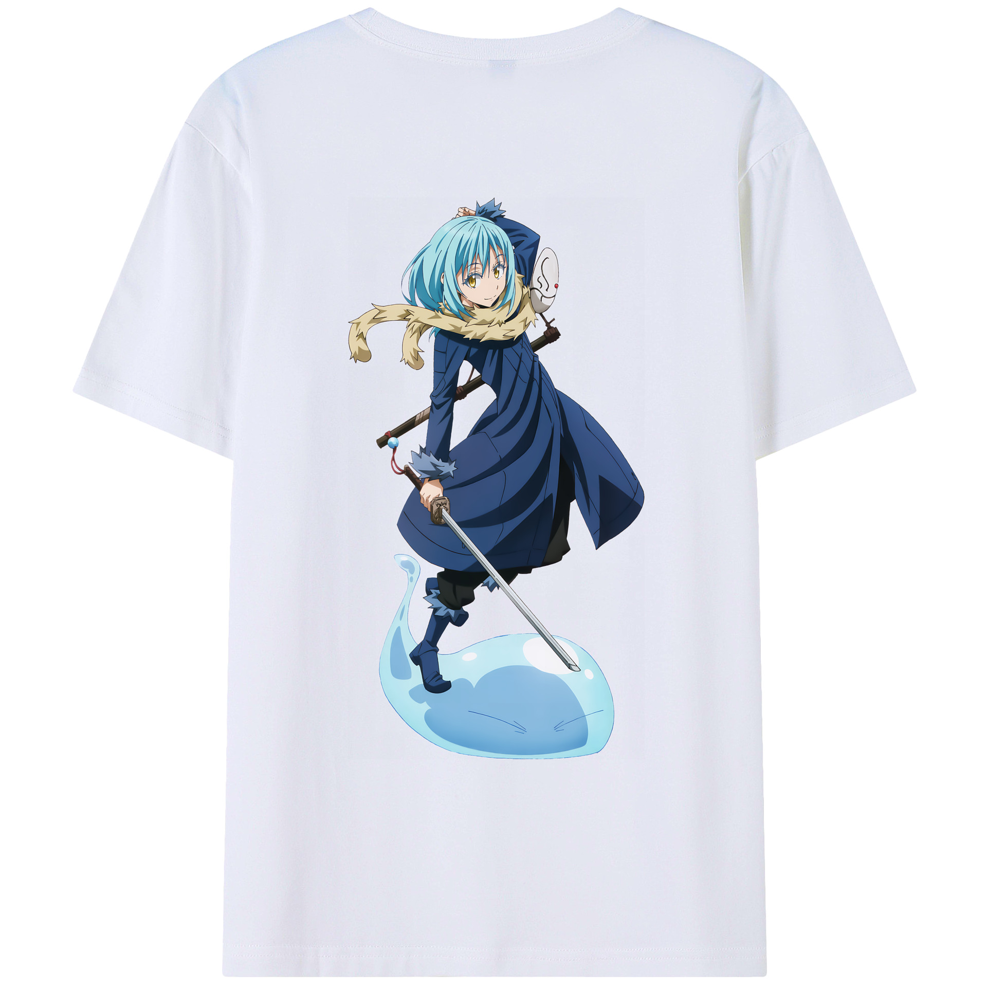 （画像用） 転スラ Regarding Reincarnated to Slime 綿100％ メンズ半袖Tシャツ（バックプリント） 通気性