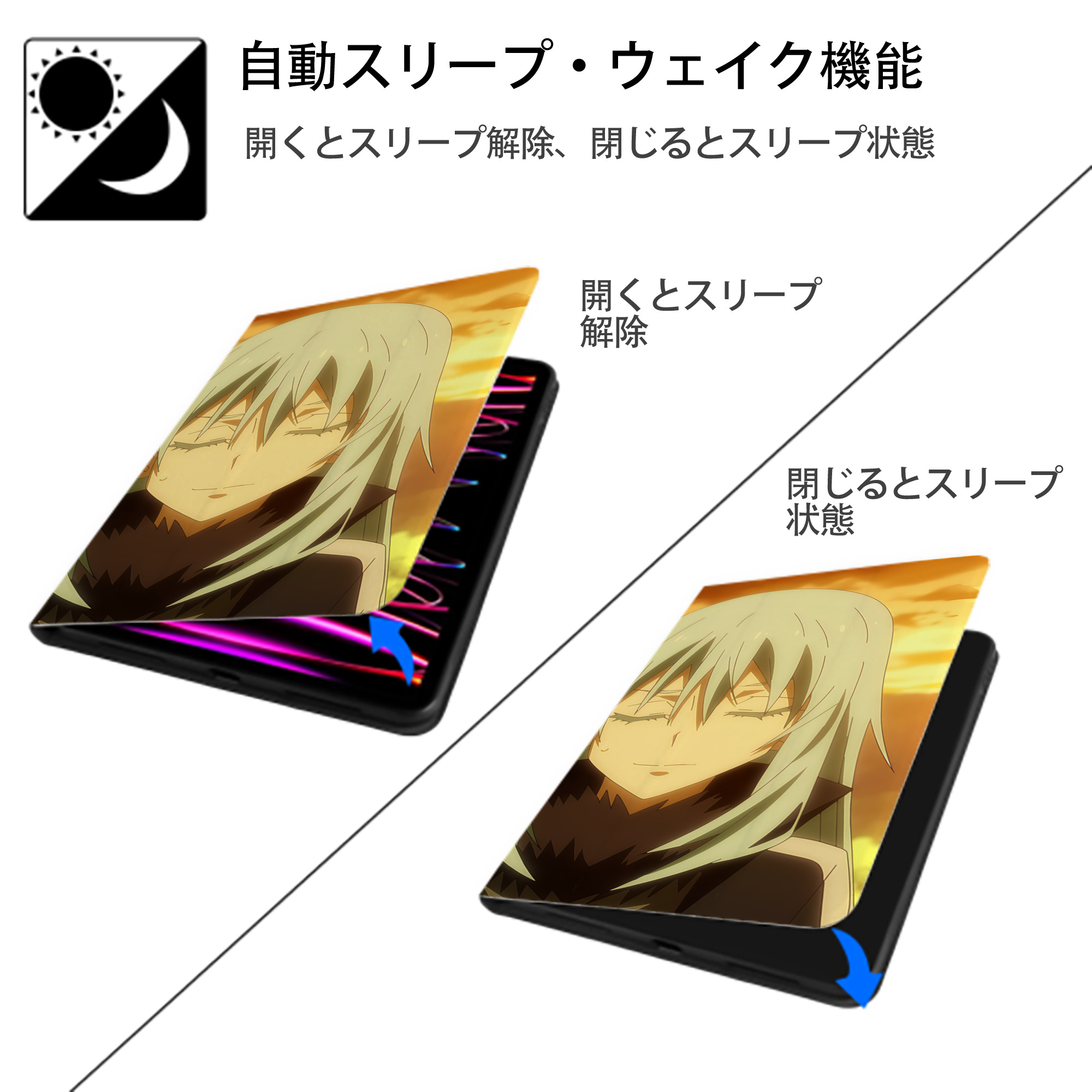 転スラ Regarding Reincarnated to Slime IPad ケース ブック型 PUレザー TPU 耐衝撃 軽量 薄型 ペン収納なし 全面保護 IPad 各モデル対応