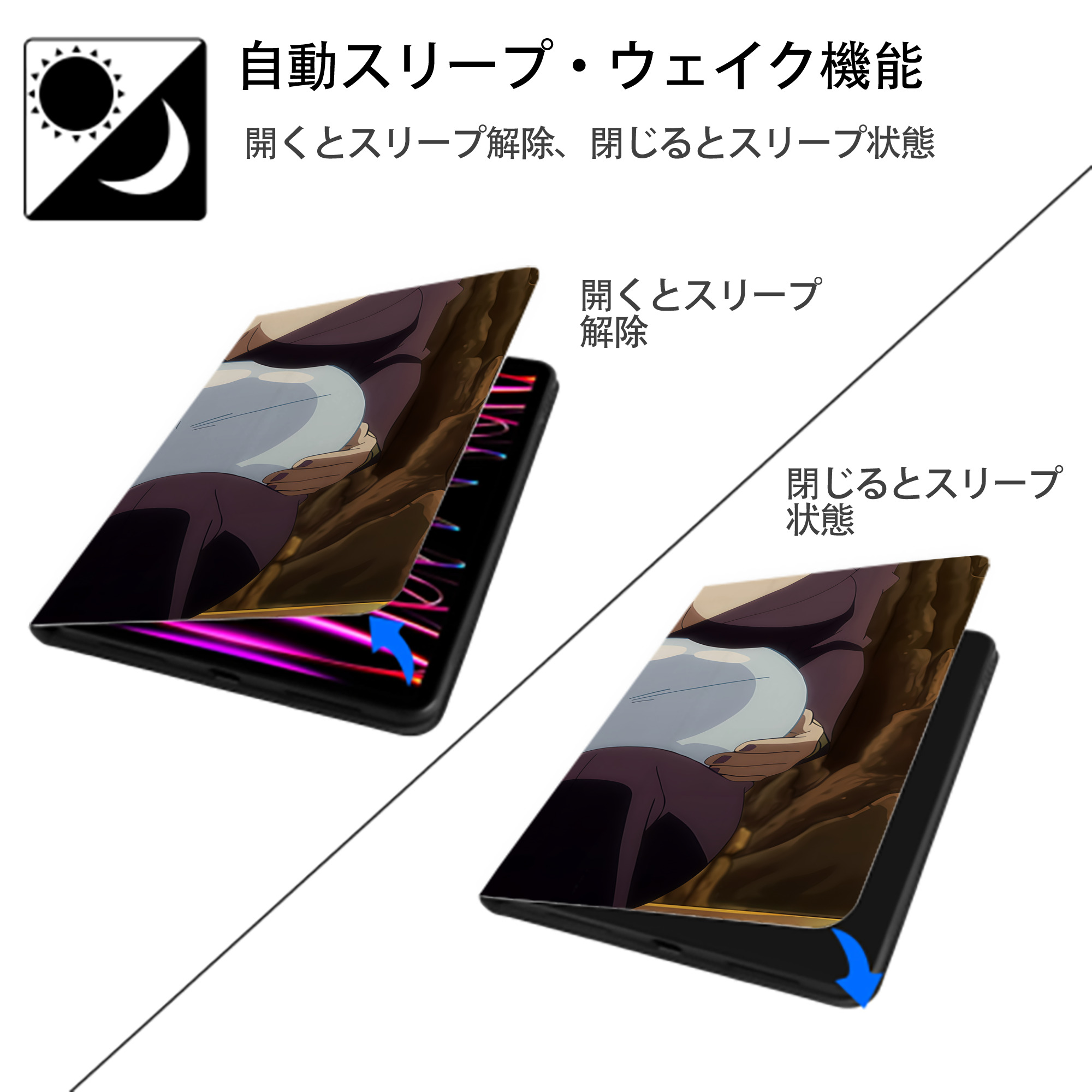 転スラ Regarding Reincarnated to Slime IPad ケース ブック型 PUレザー TPU 耐衝撃 軽量 薄型 ペン収納なし 全面保護 IPad 各モデル対応