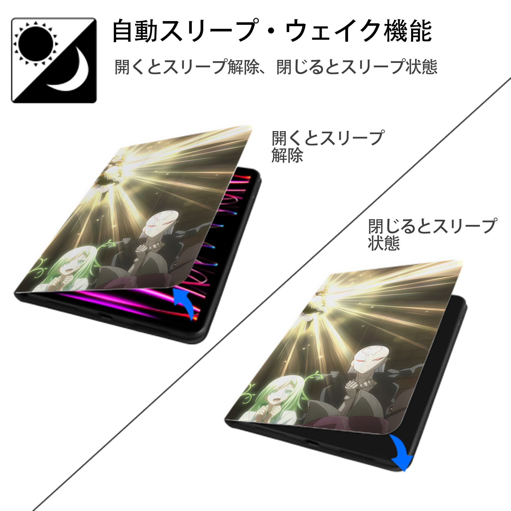 転スラ Regarding Reincarnated to Slime IPad ケース ブック型 PUレザー TPU 耐衝撃 軽量 薄型 ペン収納なし 全面保護 IPad 各モデル対応