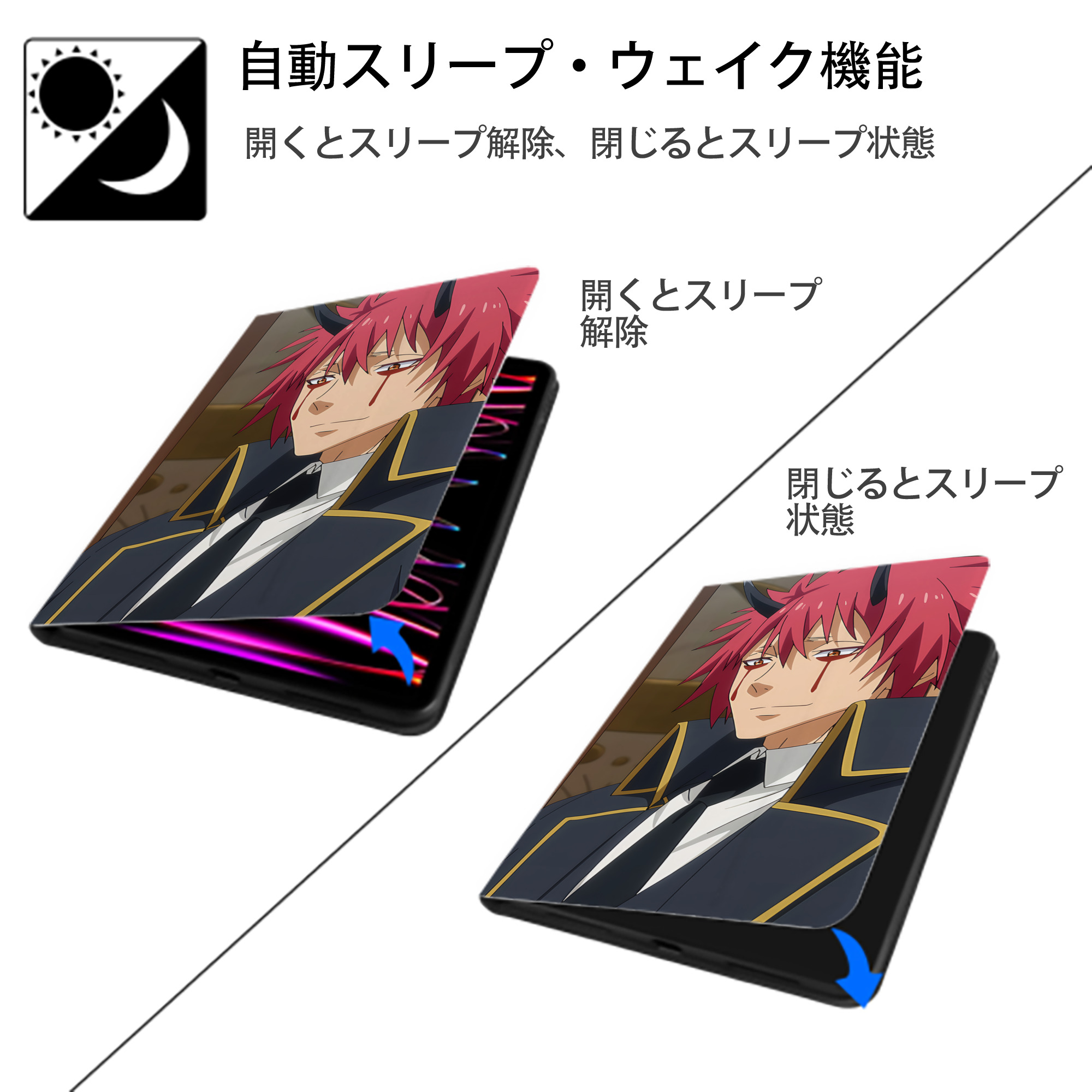 転スラ Regarding Reincarnated to Slime IPad ケース ブック型 PUレザー TPU 耐衝撃 軽量 薄型 ペン収納なし 全面保護 IPad 各モデル対応