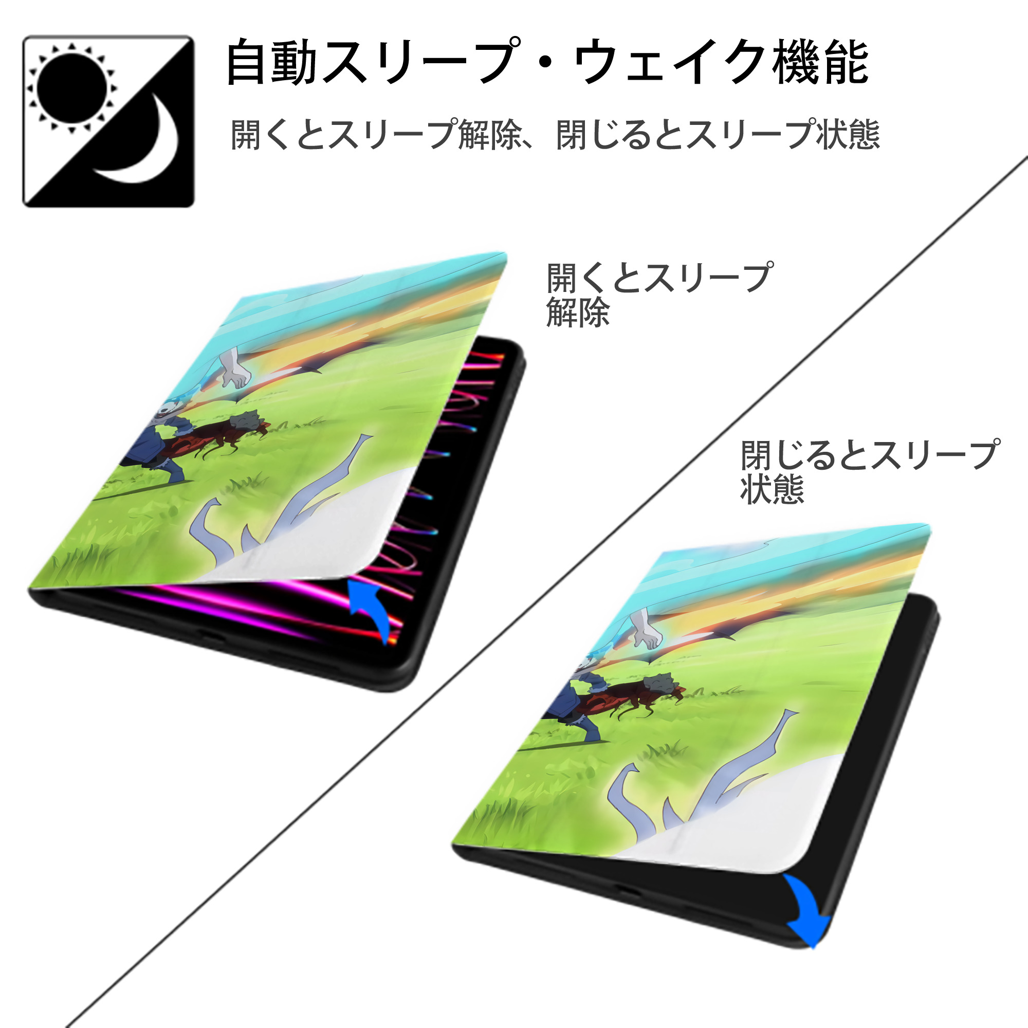 転スラ Regarding Reincarnated to Slime IPad ケース ブック型 PUレザー TPU 耐衝撃 軽量 薄型 ペン収納なし 全面保護 IPad 各モデル対応