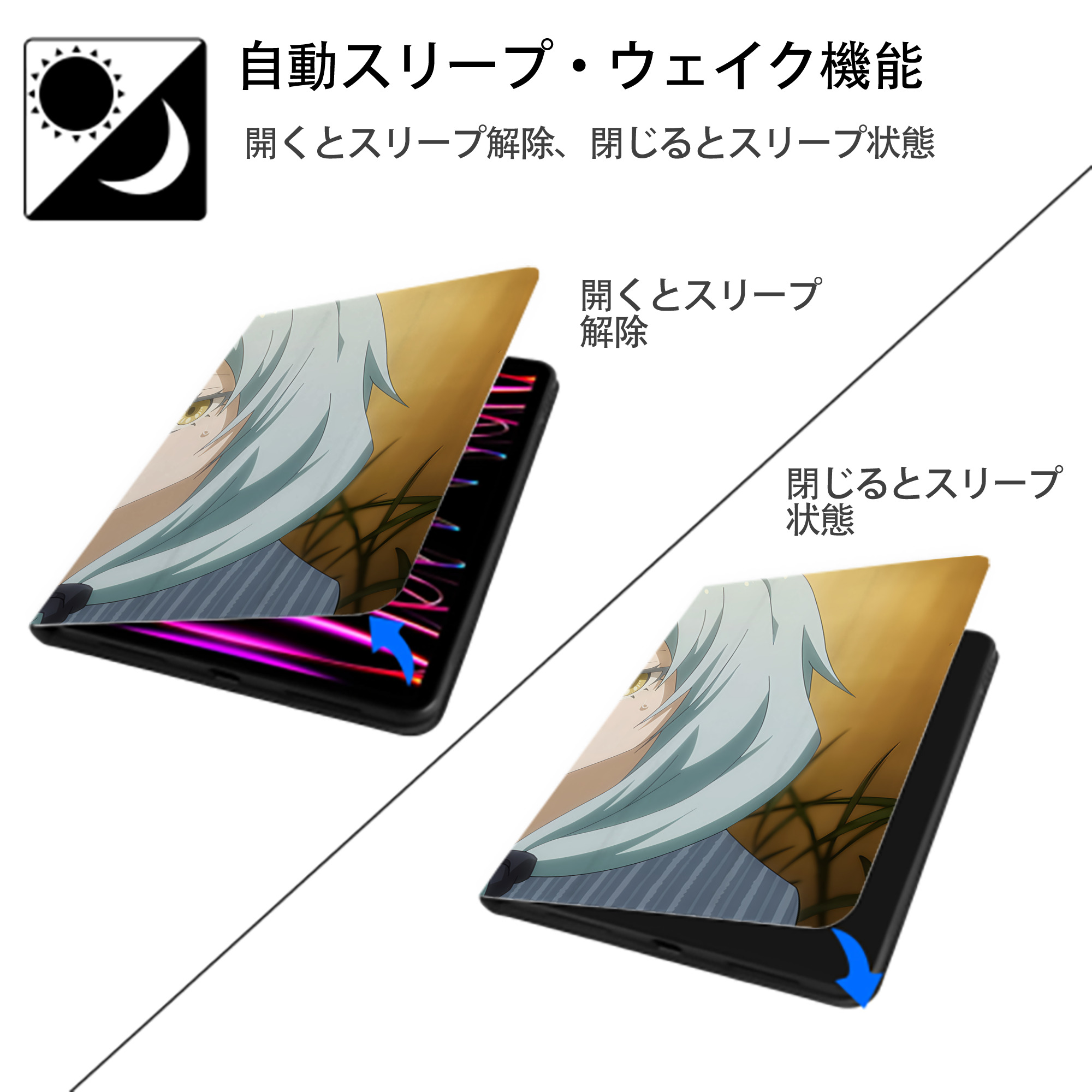 転スラ Regarding Reincarnated to Slime IPad ケース ブック型 PUレザー TPU 耐衝撃 軽量 薄型 ペン収納なし 全面保護 IPad 各モデル対応