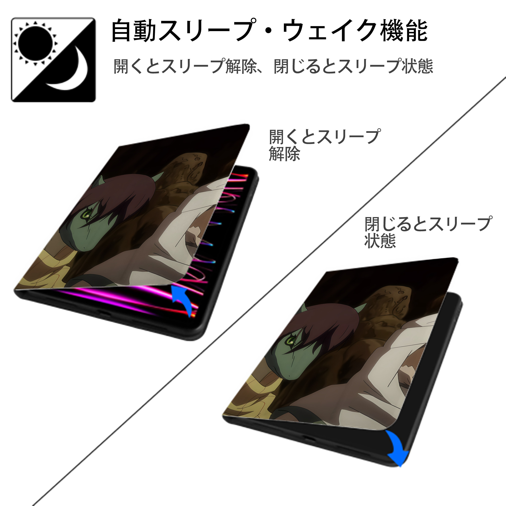 転スラ Regarding Reincarnated to Slime IPad ケース ブック型 PUレザー TPU 耐衝撃 軽量 薄型 ペン収納なし 全面保護 IPad 各モデル対応