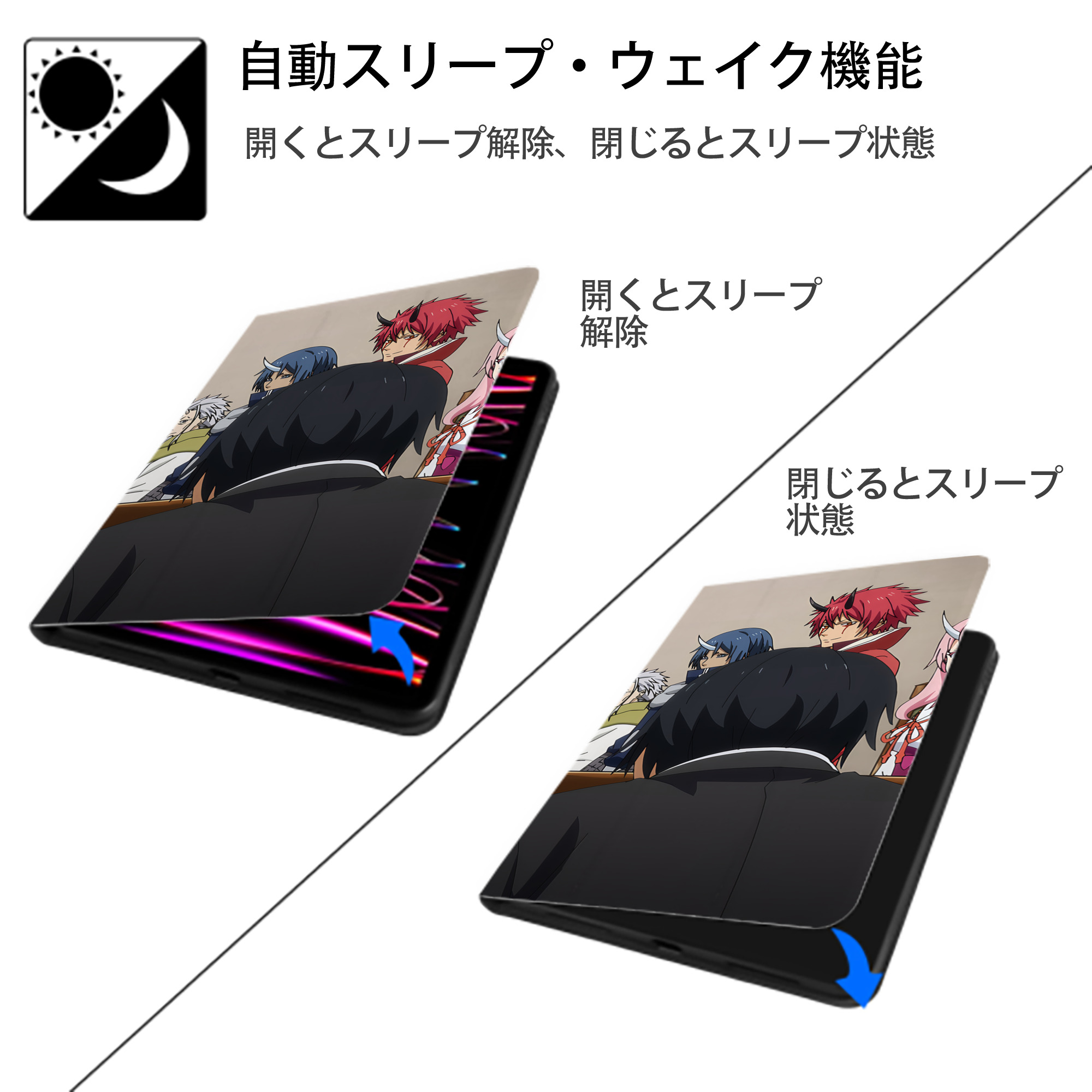 転スラ Regarding Reincarnated to Slime IPad ケース ブック型 PUレザー TPU 耐衝撃 軽量 薄型 ペン収納なし 全面保護 IPad 各モデル対応