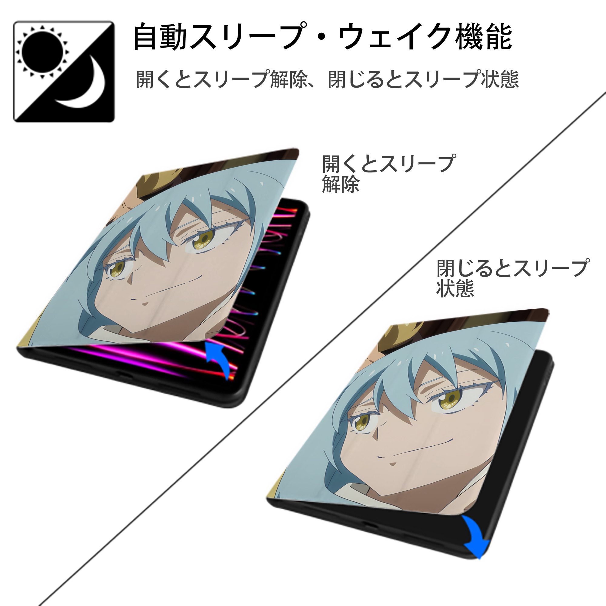 転スラ Regarding Reincarnated to Slime IPad ケース ブック型 PUレザー TPU 耐衝撃 軽量 薄型 ペン収納なし 全面保護 IPad 各モデル対応