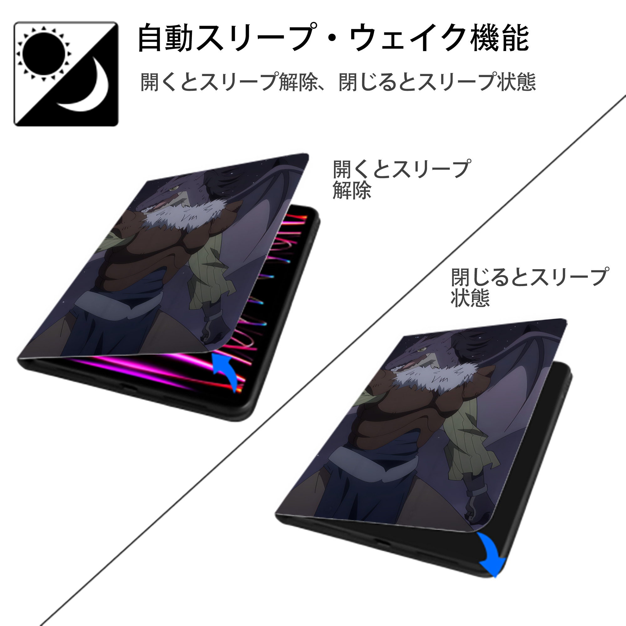 転スラ Regarding Reincarnated to Slime IPad ケース ブック型 PUレザー TPU 耐衝撃 軽量 薄型 ペン収納なし 全面保護 IPad 各モデル対応