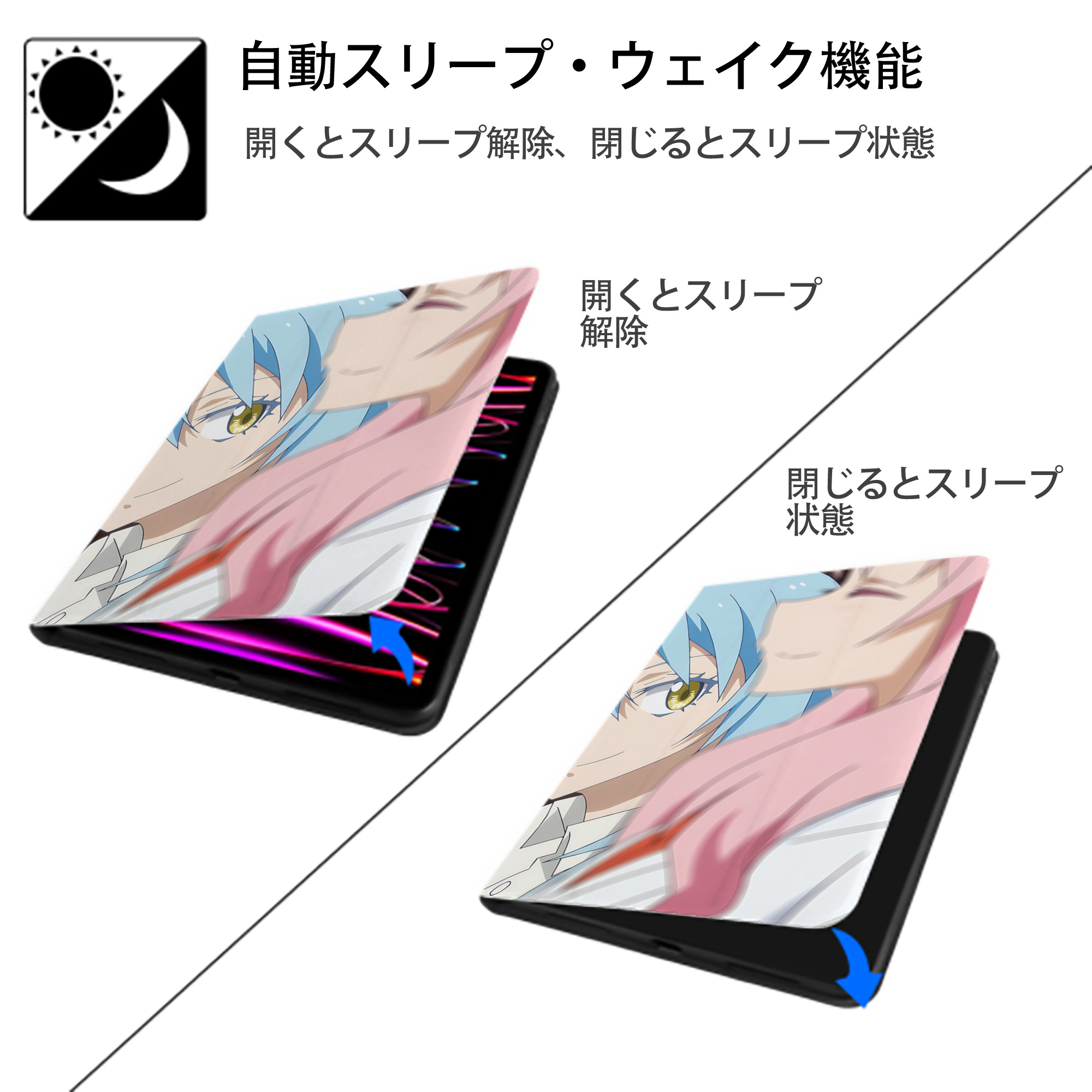 転スラ Regarding Reincarnated to Slime IPad ケース ブック型 PUレザー TPU 耐衝撃 軽量 薄型 ペン収納なし 全面保護 IPad 各モデル対応