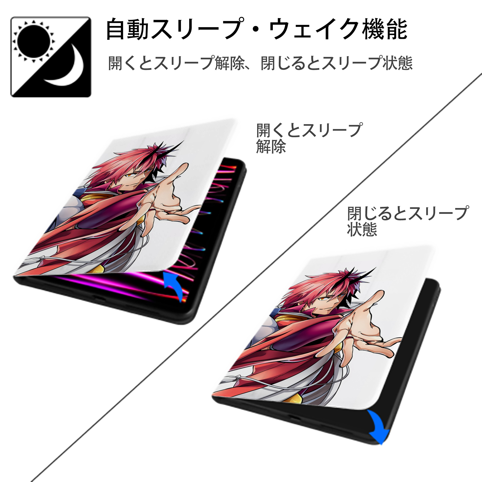 転スラ Regarding Reincarnated to Slime IPad ケース ブック型 PUレザー TPU 耐衝撃 軽量 薄型 ペン収納なし 全面保護 IPad 各モデル対応