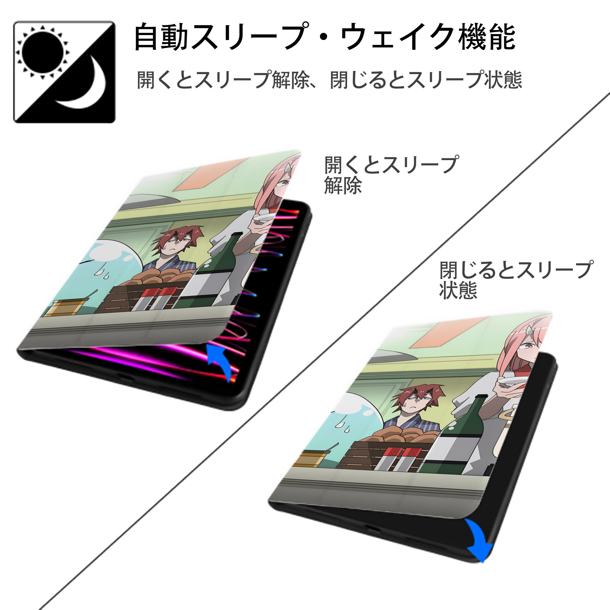 転スラ Regarding Reincarnated to Slime IPad ケース ブック型 PUレザー TPU 耐衝撃 軽量 薄型 ペン収納なし 全面保護 IPad 各モデル対応