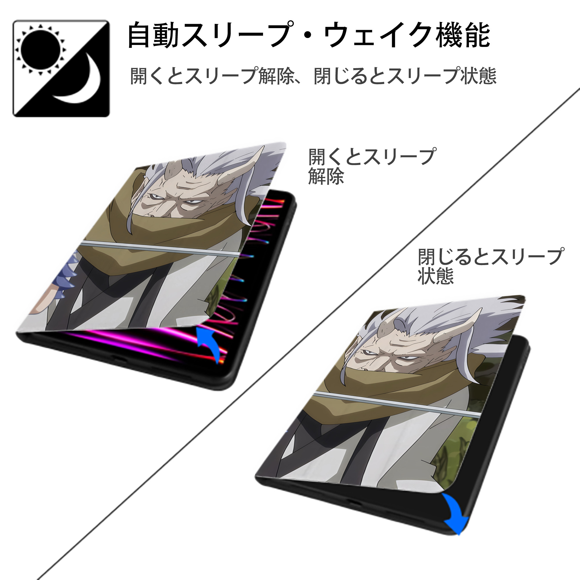 転スラ Regarding Reincarnated to Slime IPadケース ペンホルダー付き ブックスタイルデザイン