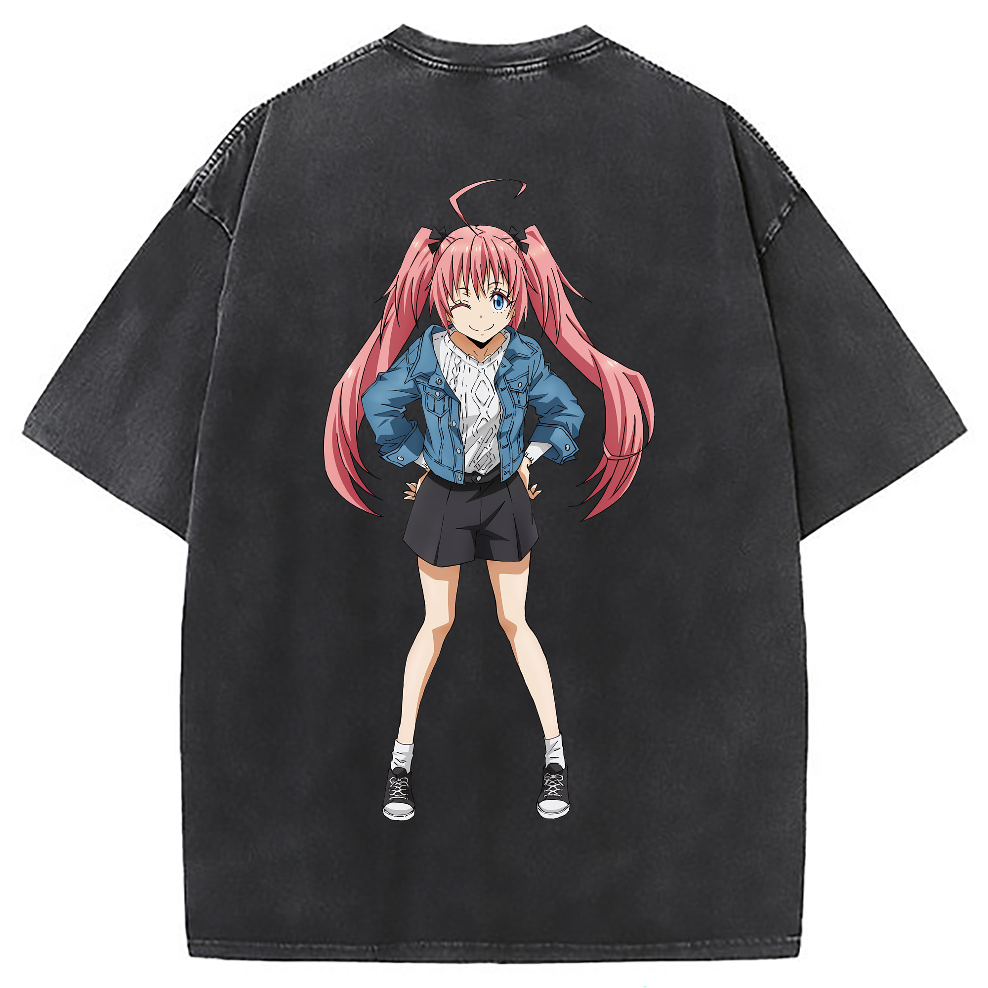 （画像用） 転スラ Regarding Reincarnated to Slime 綿100% ヴィンテージ風 半袖Tシャツ（背面プリント）
