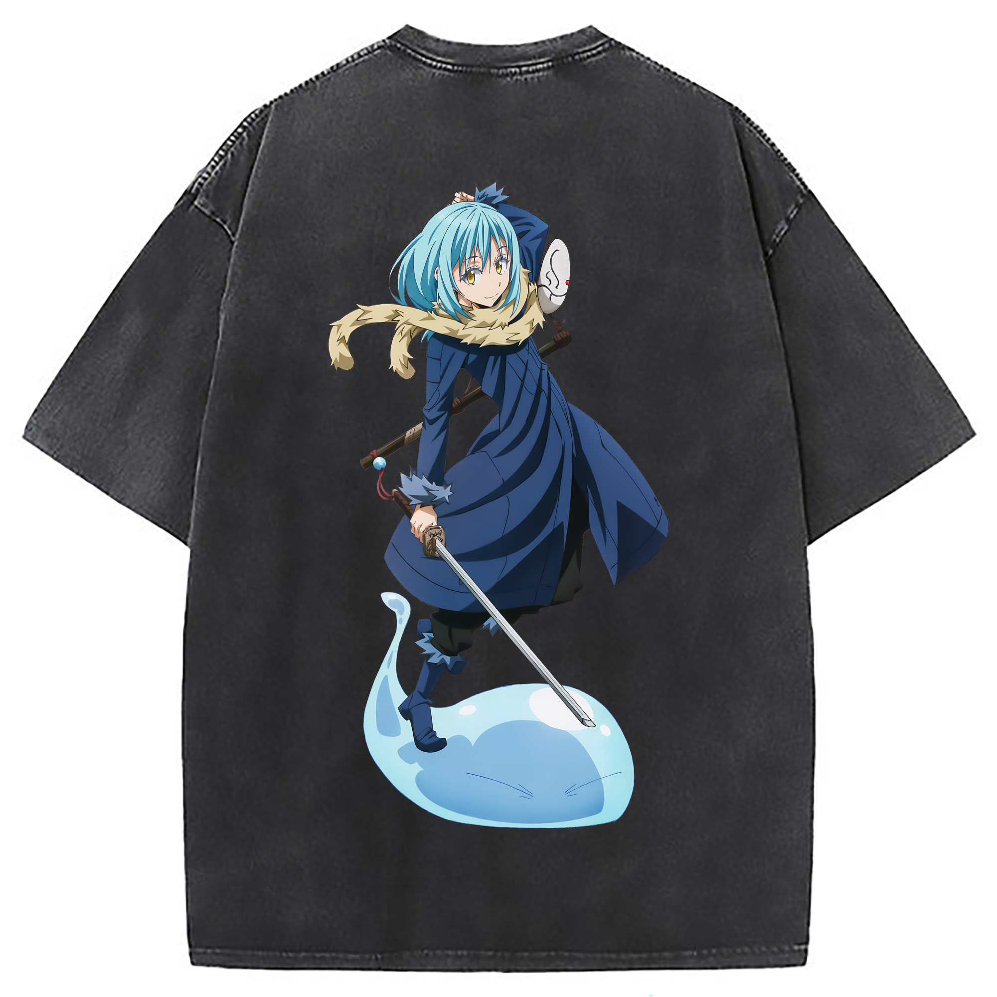 （画像用） 転スラ Regarding Reincarnated to Slime 綿100% ヴィンテージ風 半袖Tシャツ（背面プリント）