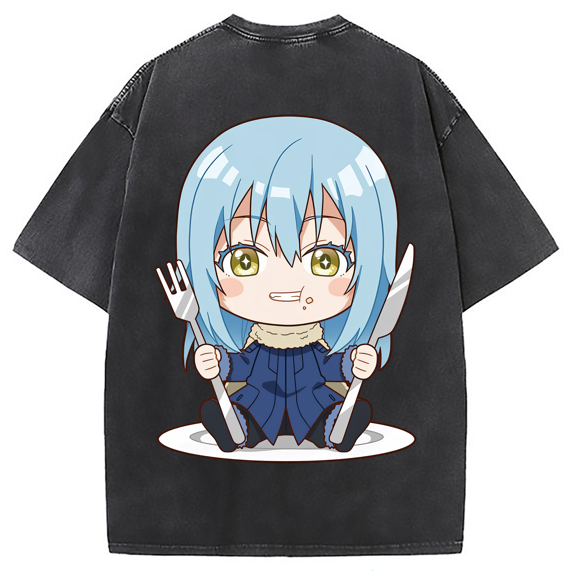 （画像用） 転スラ Regarding Reincarnated to Slime 綿100% ヴィンテージ風 半袖Tシャツ（背面プリント）