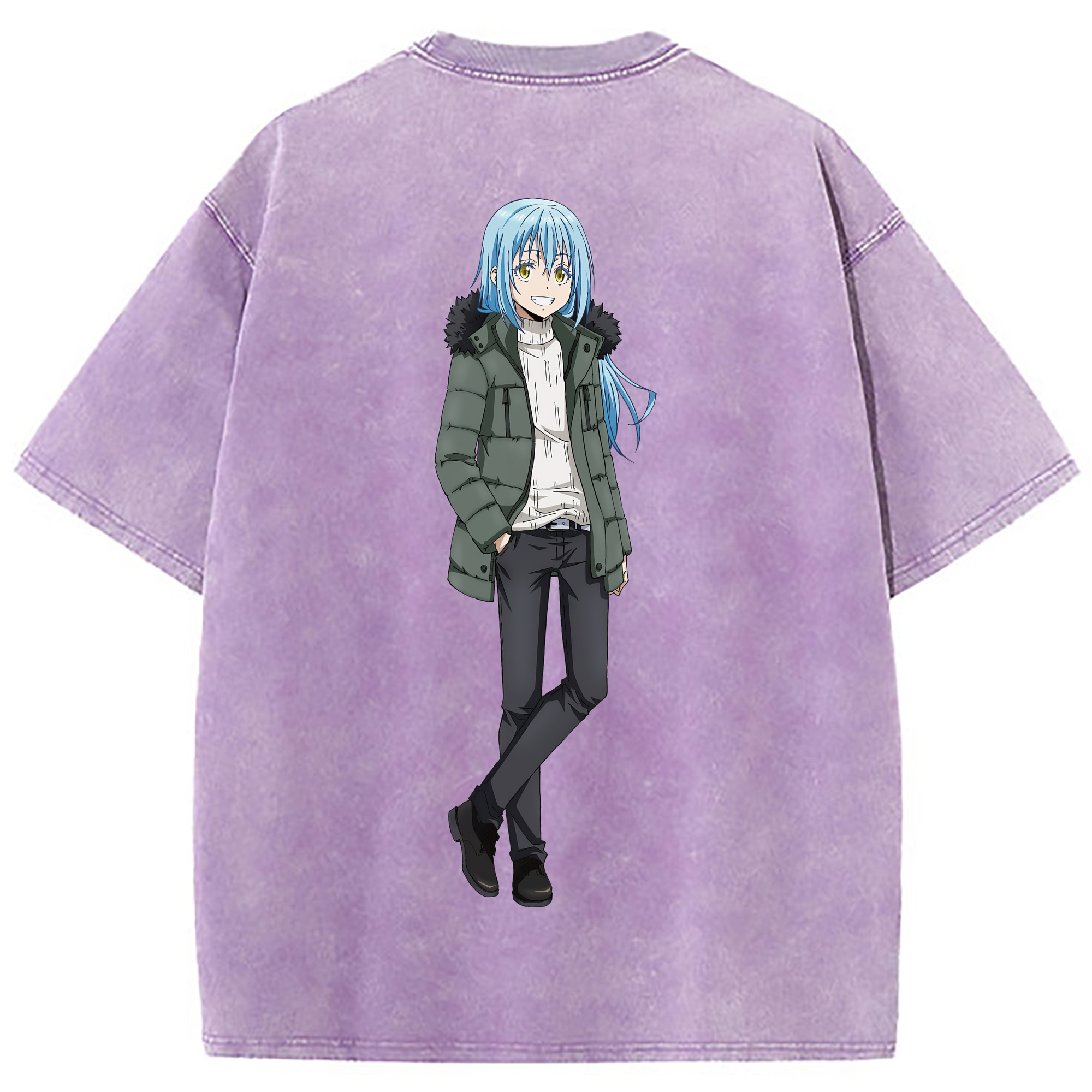 （画像用） 転スラ Regarding Reincarnated to Slime 綿100% ヴィンテージ風 半袖Tシャツ（背面プリント）