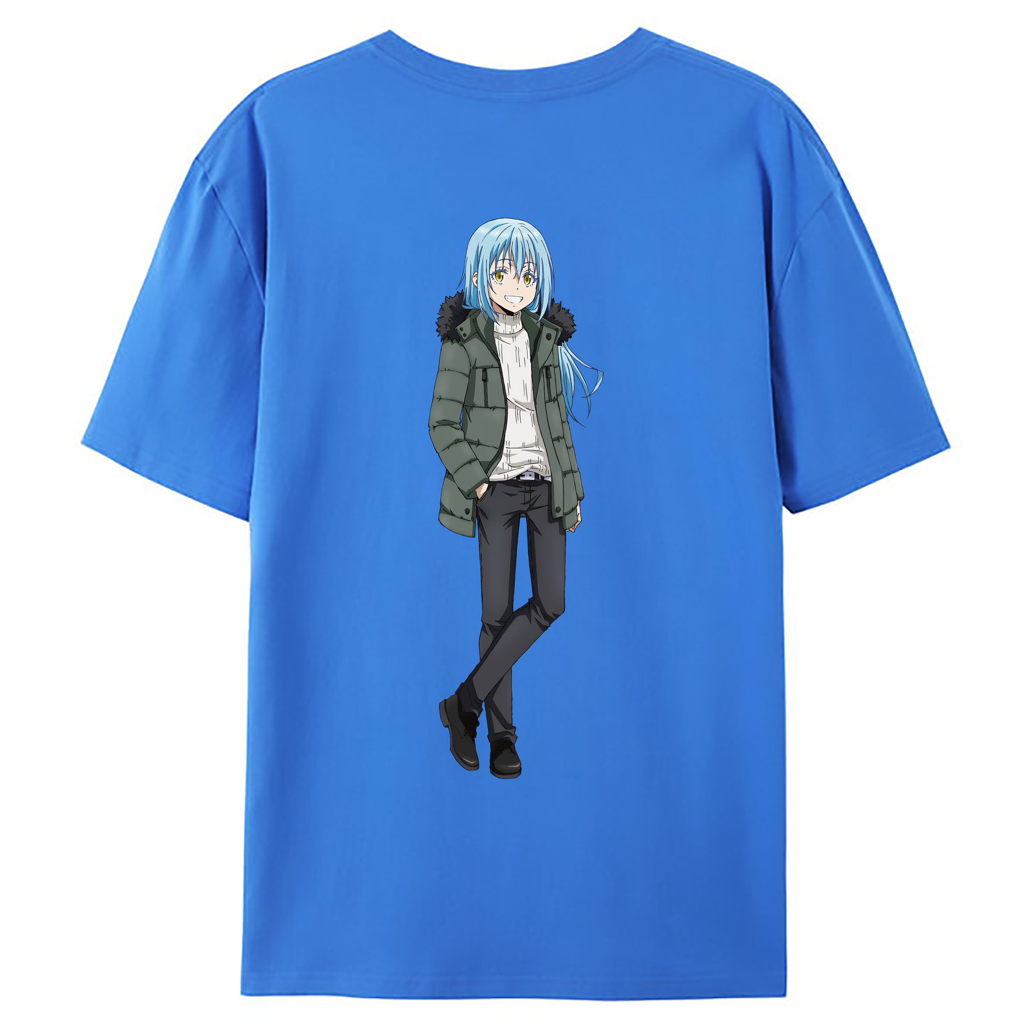 （画像用） 転スラ Regarding Reincarnated to Slime 綿100％ メンズ半袖Tシャツ（バックプリント） 通気性