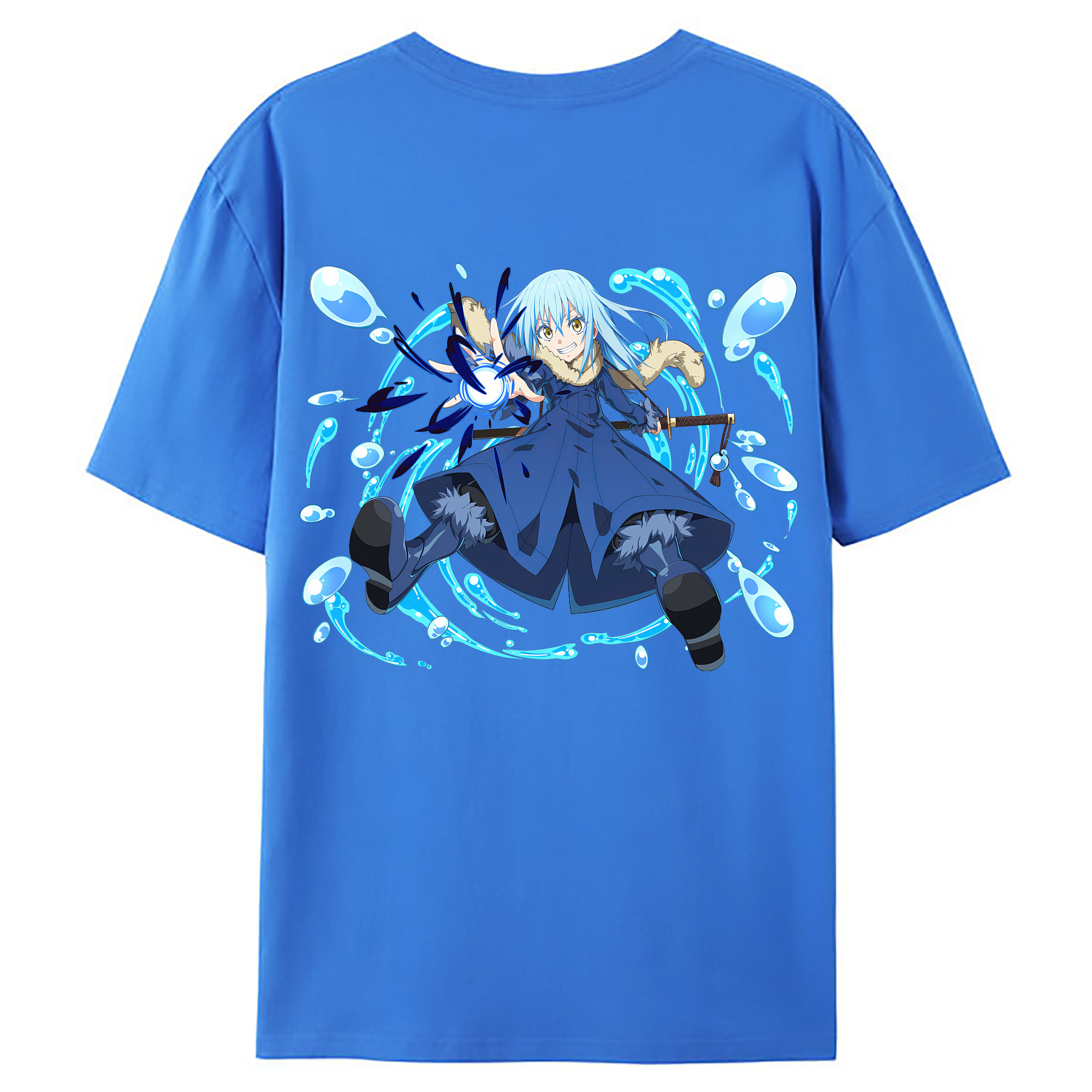 （画像用） 転スラ Regarding Reincarnated to Slime 綿100％ メンズ半袖Tシャツ（バックプリント） 通気性