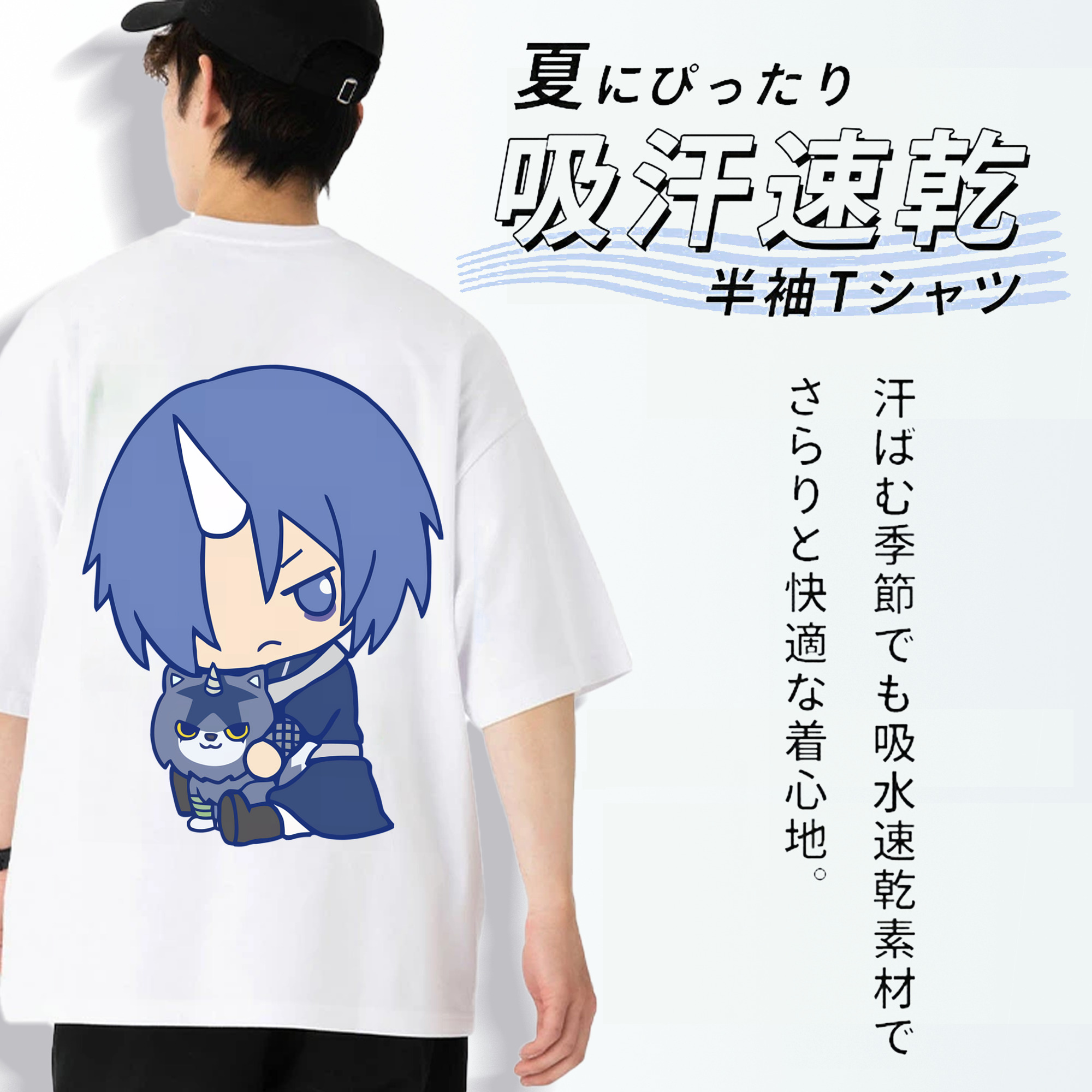 転スラ Regarding Reincarnated to Slime 綿100％ メンズ半袖Tシャツ（バックプリント） 通気性