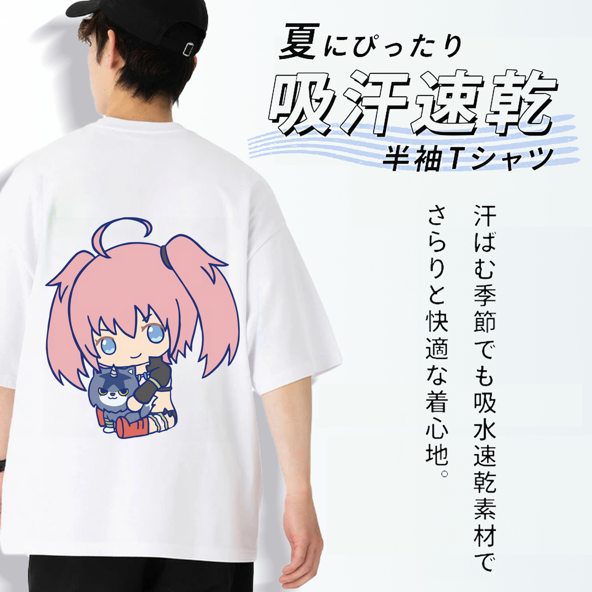 転スラ Regarding Reincarnated to Slime 綿100％ メンズ半袖Tシャツ（バックプリント） 通気性