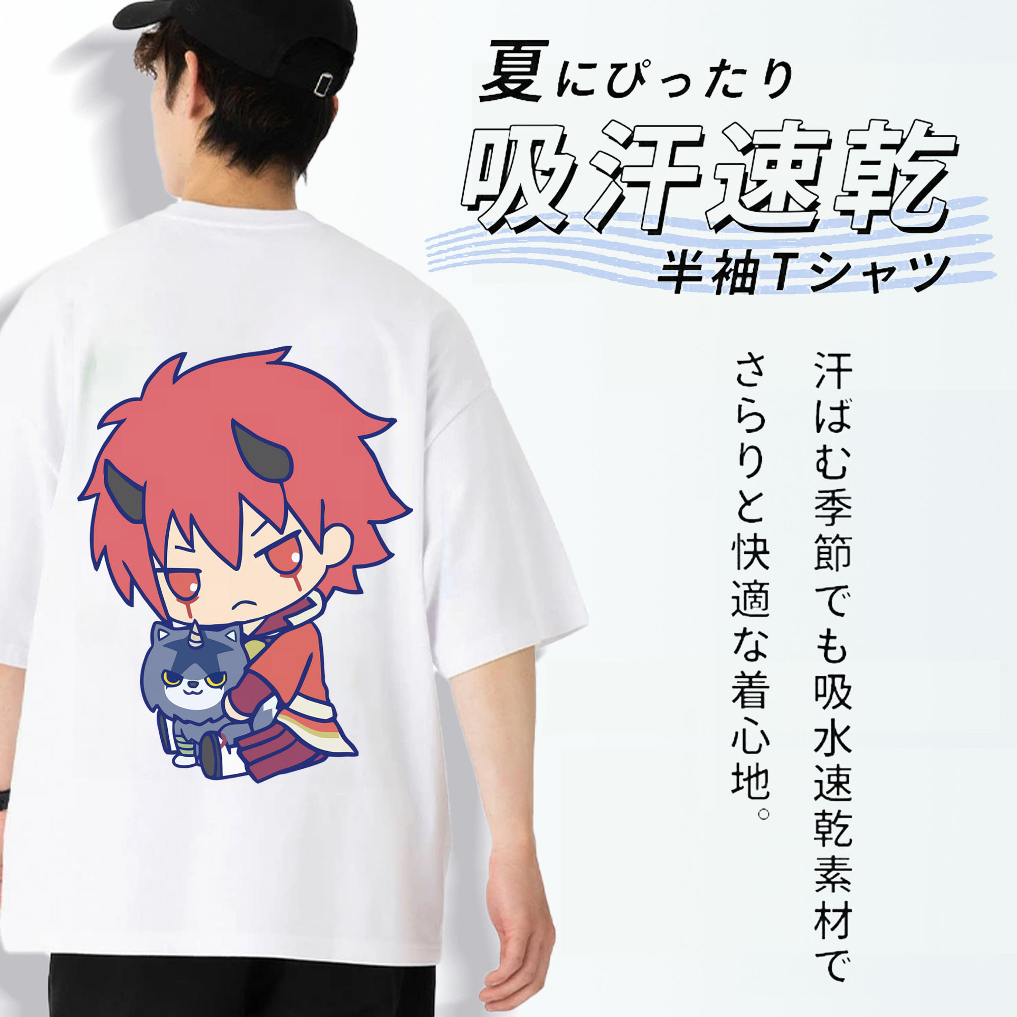 転スラ Regarding Reincarnated to Slime 綿100％ メンズ半袖Tシャツ（バックプリント） 通気性