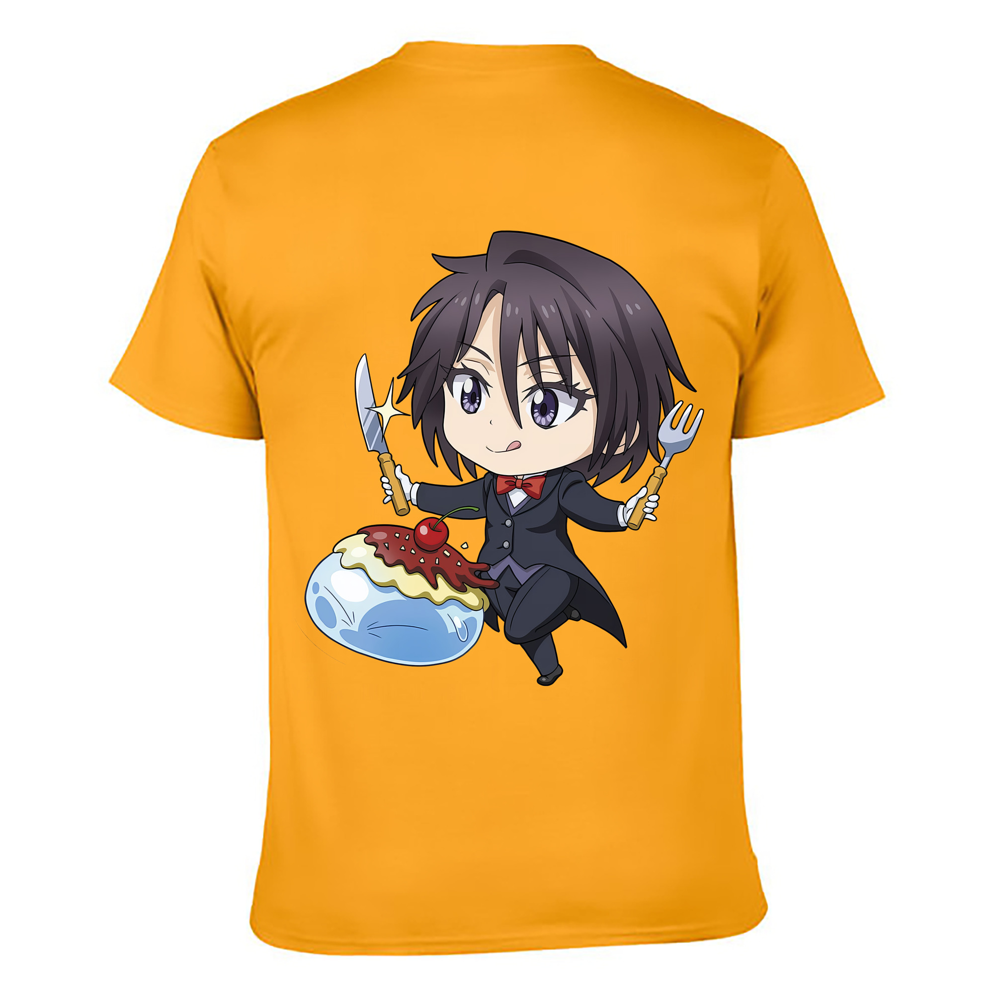 （画像用） 転スラ Regarding Reincarnated to Slime 綿100％ メンズ半袖Tシャツ（バックプリント） 通気性