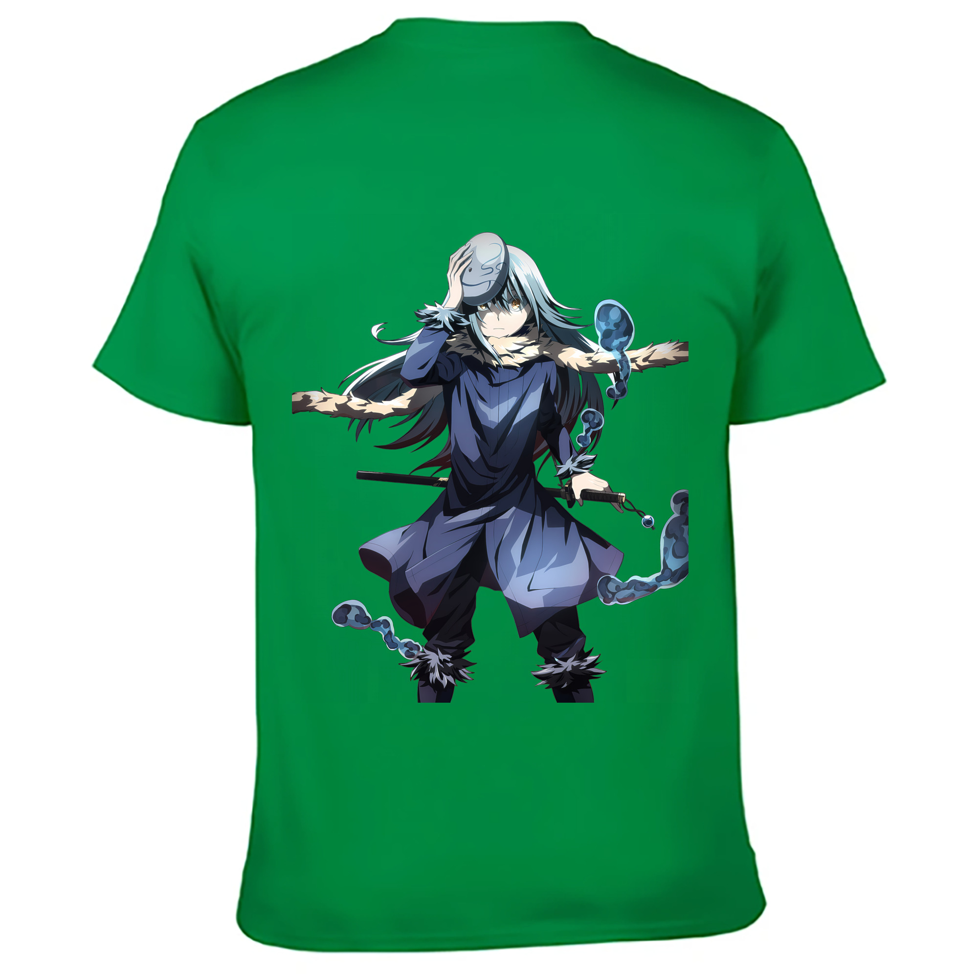 （画像用） 転スラ Regarding Reincarnated to Slime 綿100％ メンズ半袖Tシャツ（バックプリント） 通気性