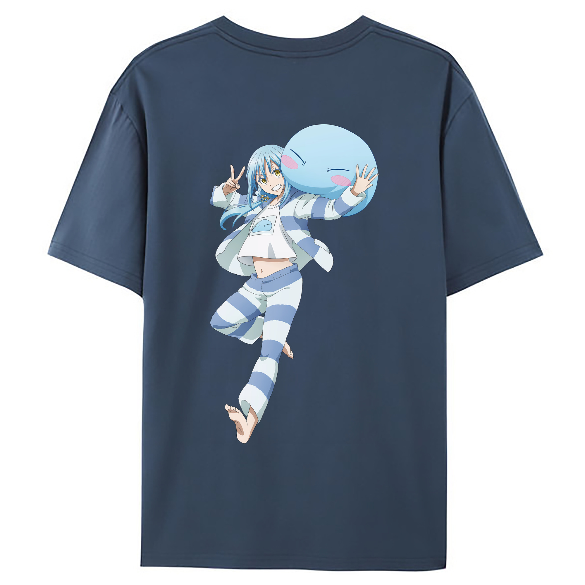 （画像用） 転スラ Regarding Reincarnated to Slime 綿100％ メンズ半袖Tシャツ（バックプリント） 通気性