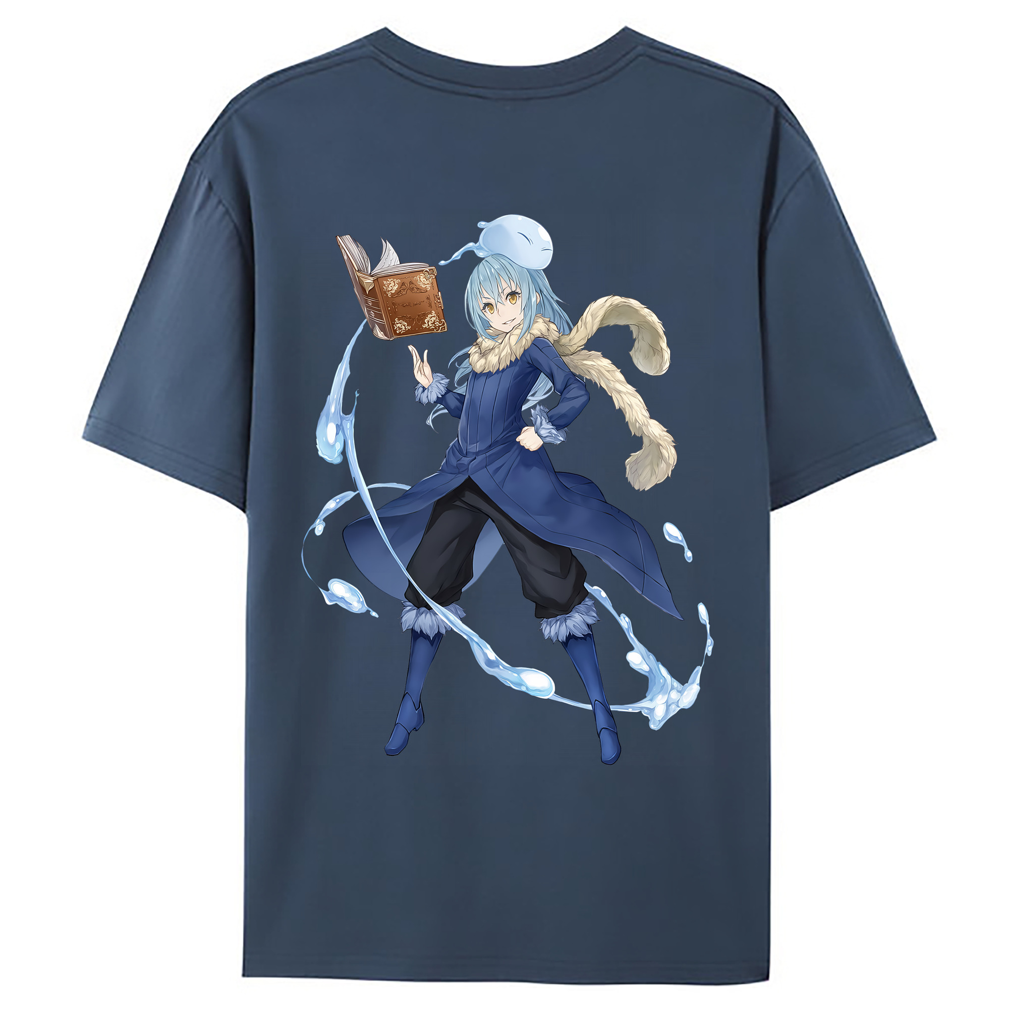（画像用） 転スラ Regarding Reincarnated to Slime 綿100％ メンズ半袖Tシャツ（バックプリント） 通気性