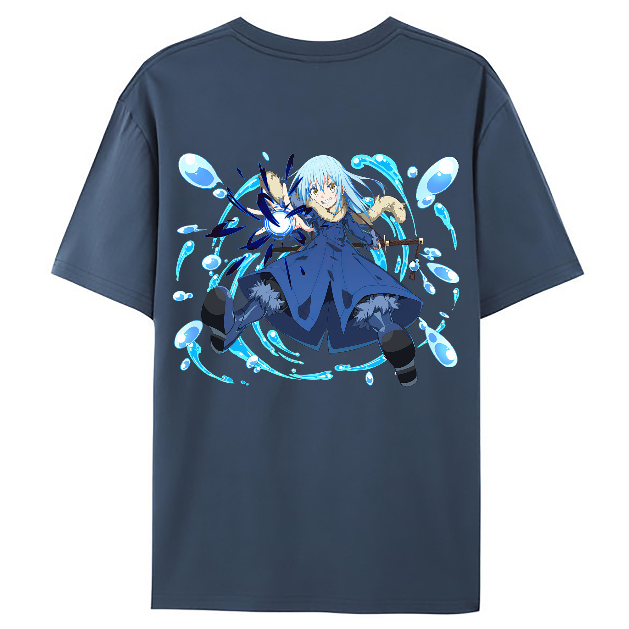（画像用） 転スラ Regarding Reincarnated to Slime 綿100％ メンズ半袖Tシャツ（バックプリント） 通気性