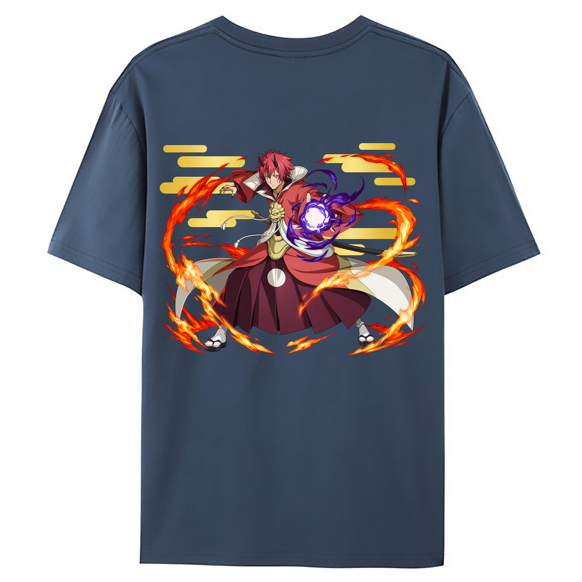 （画像用） 転スラ Regarding Reincarnated to Slime 綿100％ メンズ半袖Tシャツ（バックプリント） 通気性