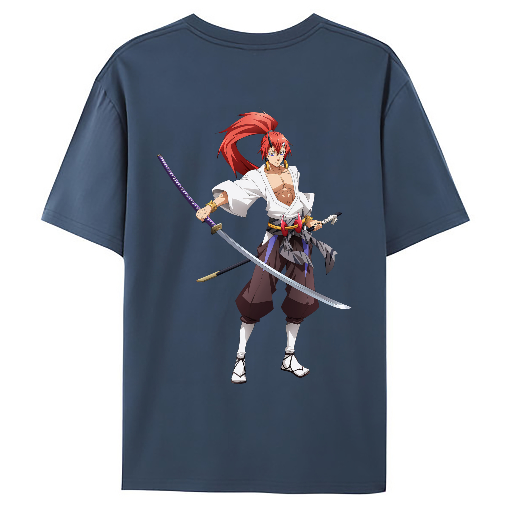 （画像用） 転スラ Regarding Reincarnated to Slime 綿100％ メンズ半袖Tシャツ（バックプリント） 通気性