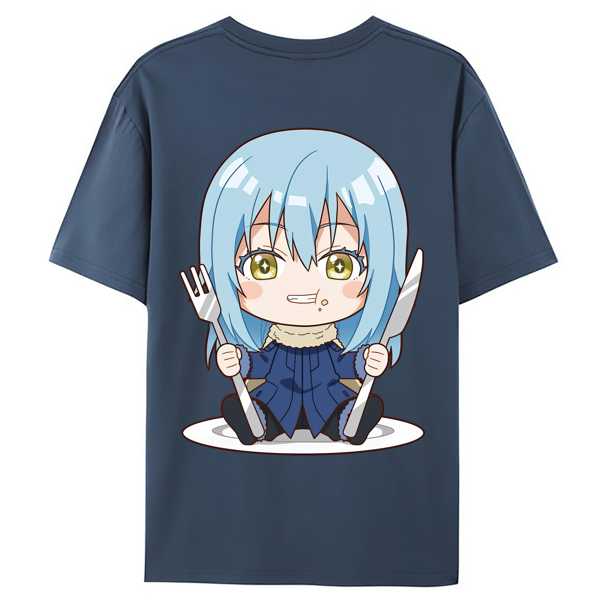 （画像用） 転スラ Regarding Reincarnated to Slime 綿100％ メンズ半袖Tシャツ（バックプリント） 通気性