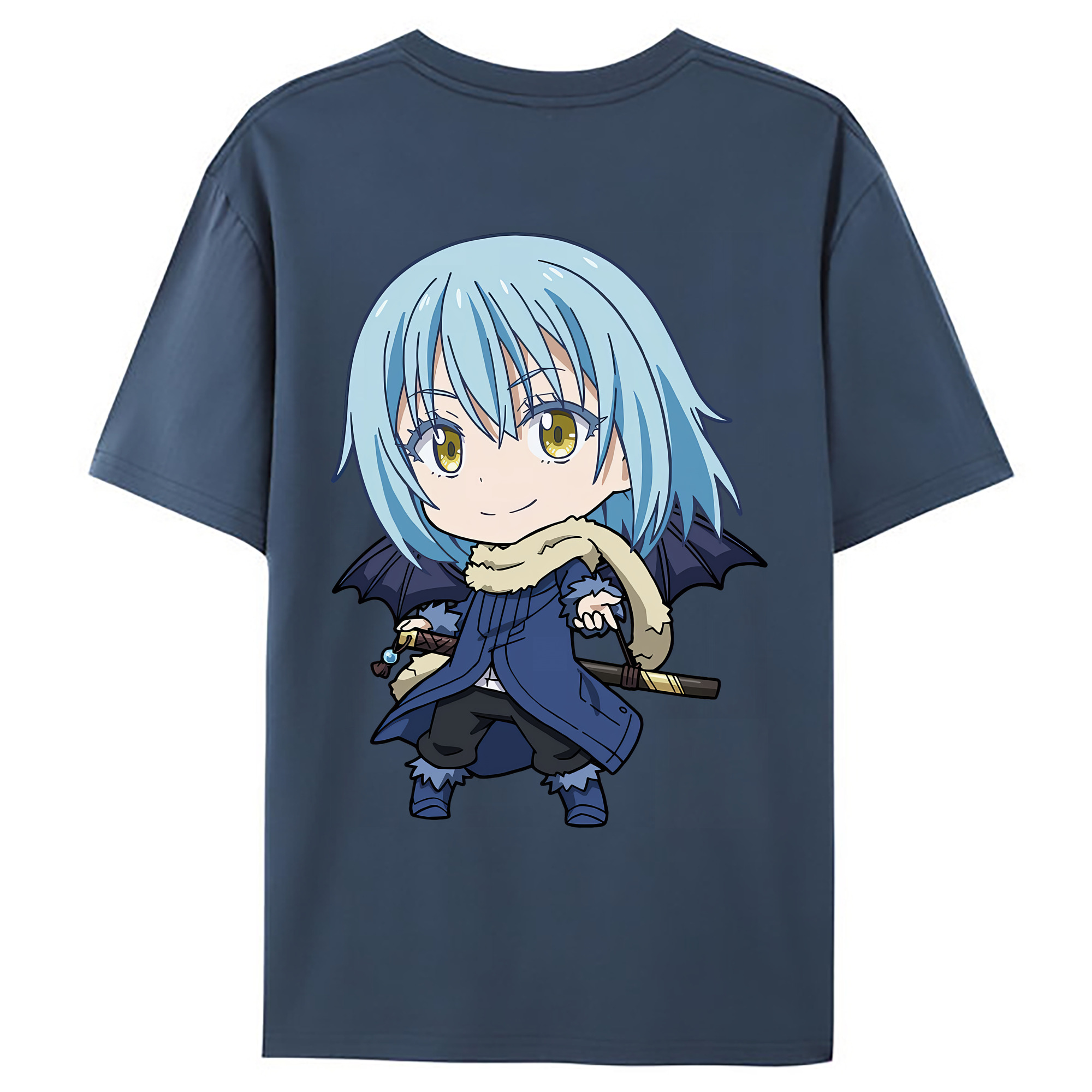 （画像用） 転スラ Regarding Reincarnated to Slime 綿100％ メンズ半袖Tシャツ（バックプリント） 通気性
