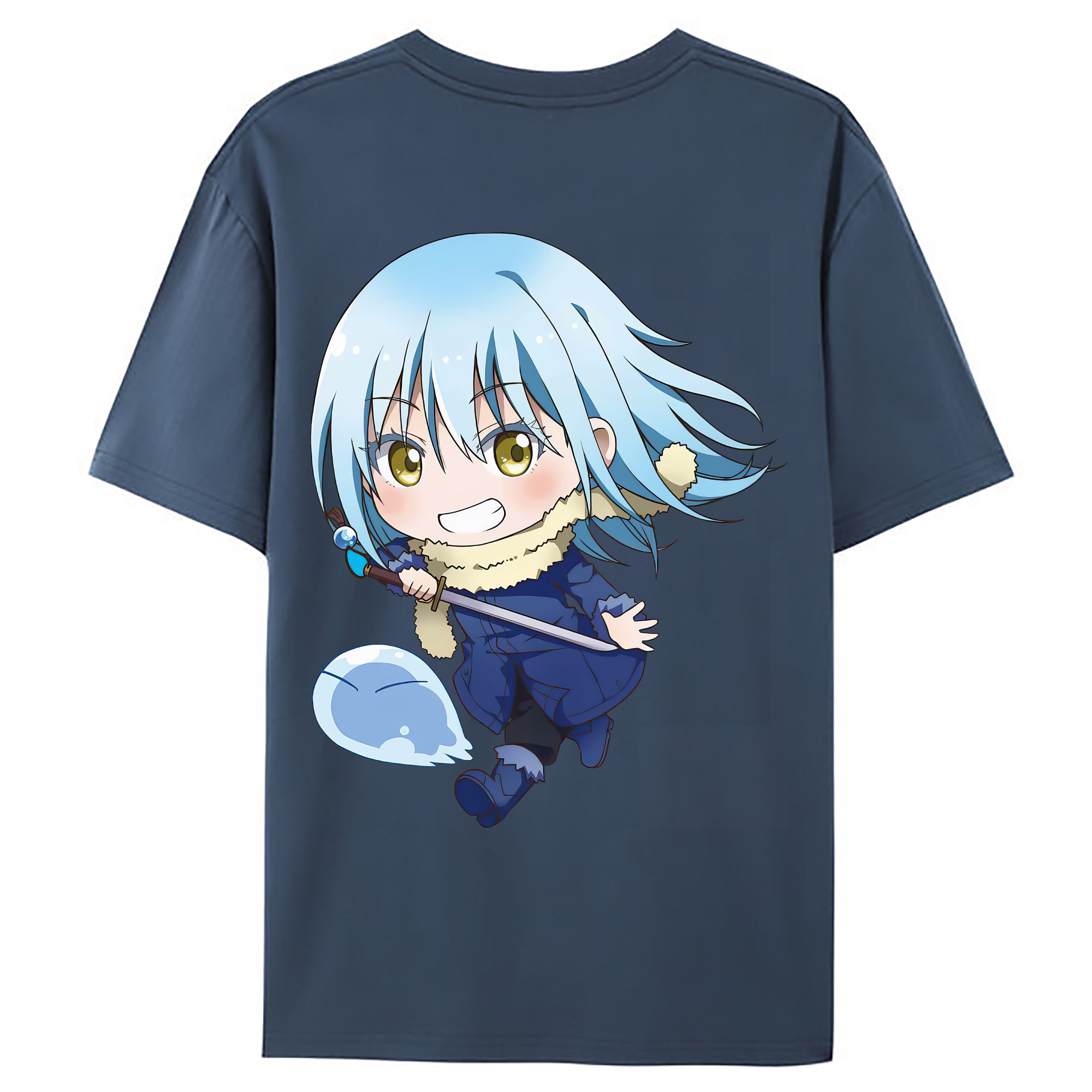 （画像用） 転スラ Regarding Reincarnated to Slime 綿100％ メンズ半袖Tシャツ（バックプリント） 通気性