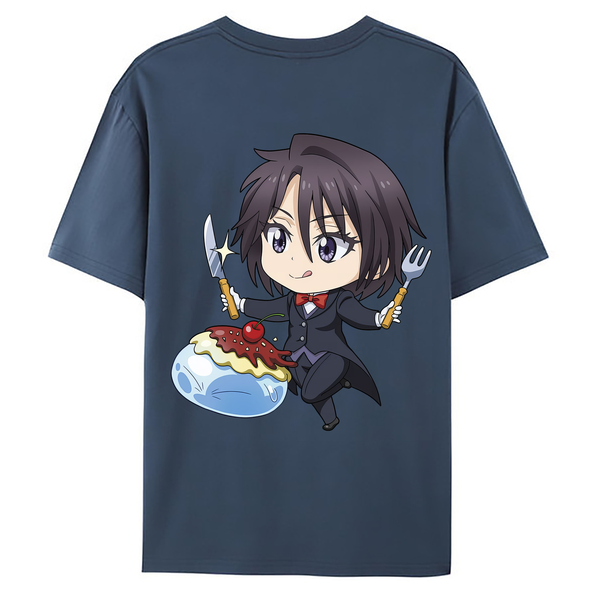 （画像用） 転スラ Regarding Reincarnated to Slime 綿100％ メンズ半袖Tシャツ（バックプリント） 通気性