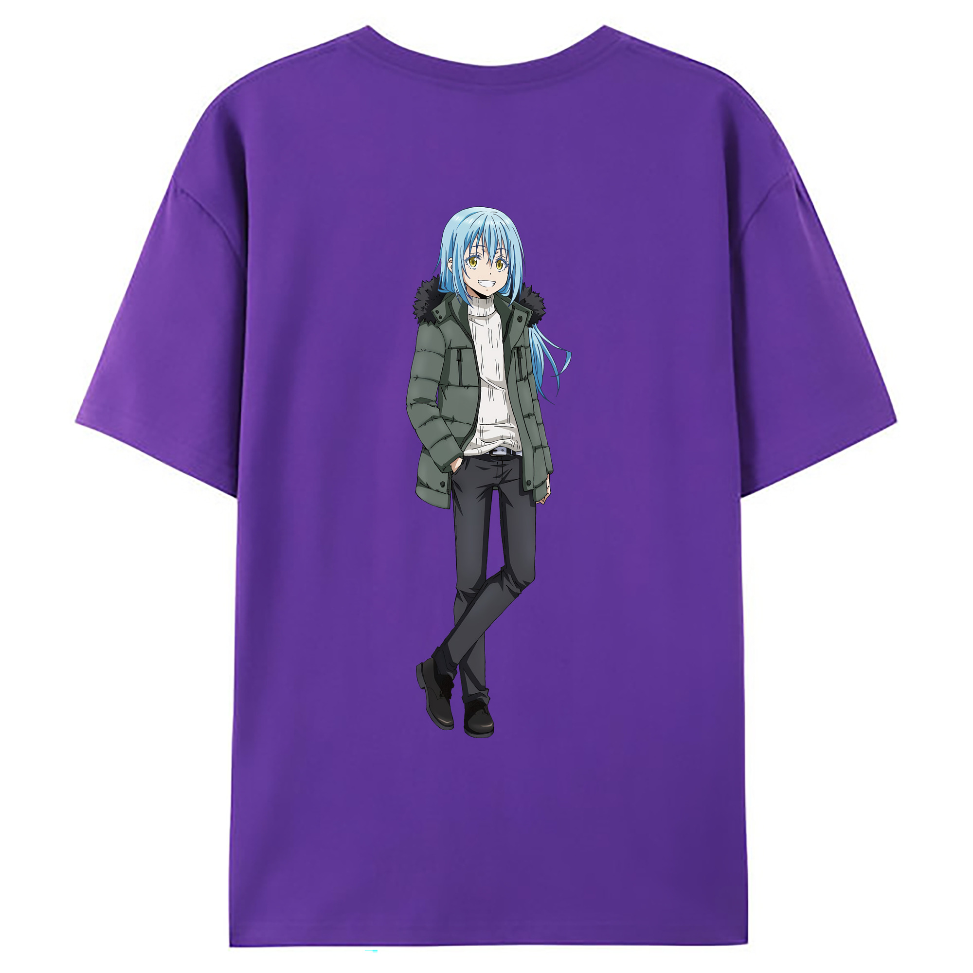 （画像用） 転スラ Regarding Reincarnated to Slime 綿100％ メンズ半袖Tシャツ（バックプリント） 通気性
